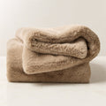 Astor Light Brown Faux Fur Throw Pillow with Feather-Down Insert and Throw Blanket Set