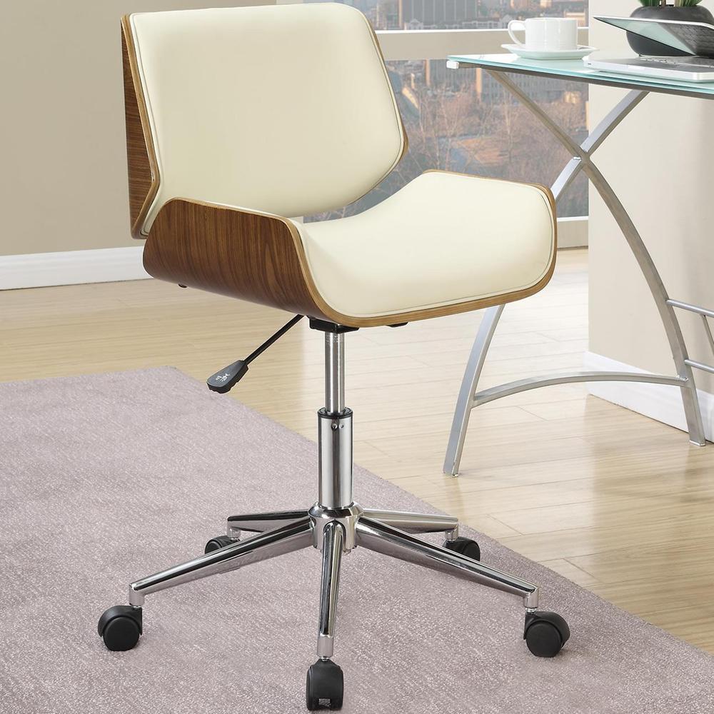Astrid Adjustable Modern Curved Wood Upholstered Swivel Office Chair