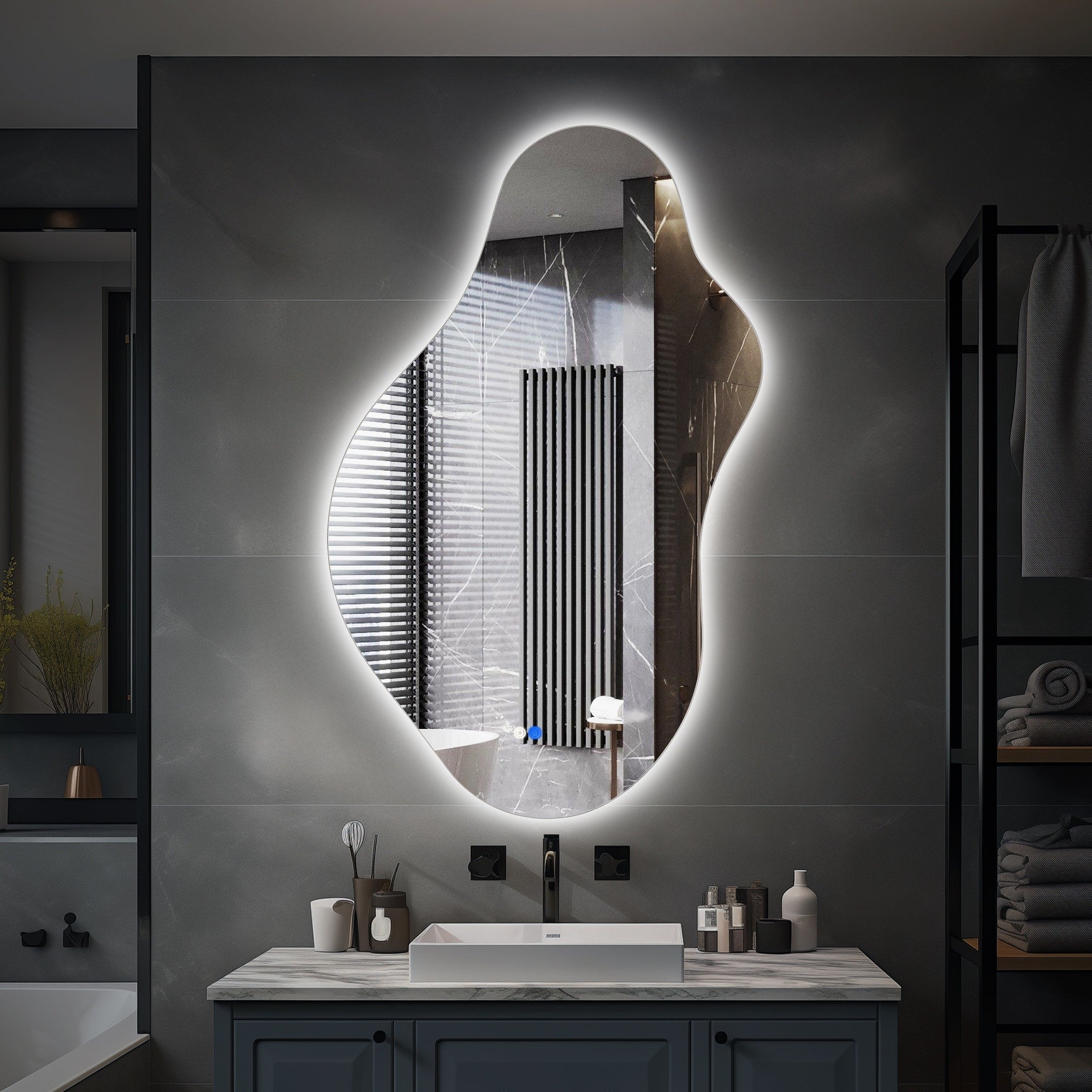 Asymmetrical Frameless Led Light Anti Fog 3 Colors Dimmable Irregular Wall Mirror