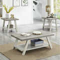 Athens Contemporary 3 Piece Wood Shelf Coffee Table Set In Weathered Gray And Beige