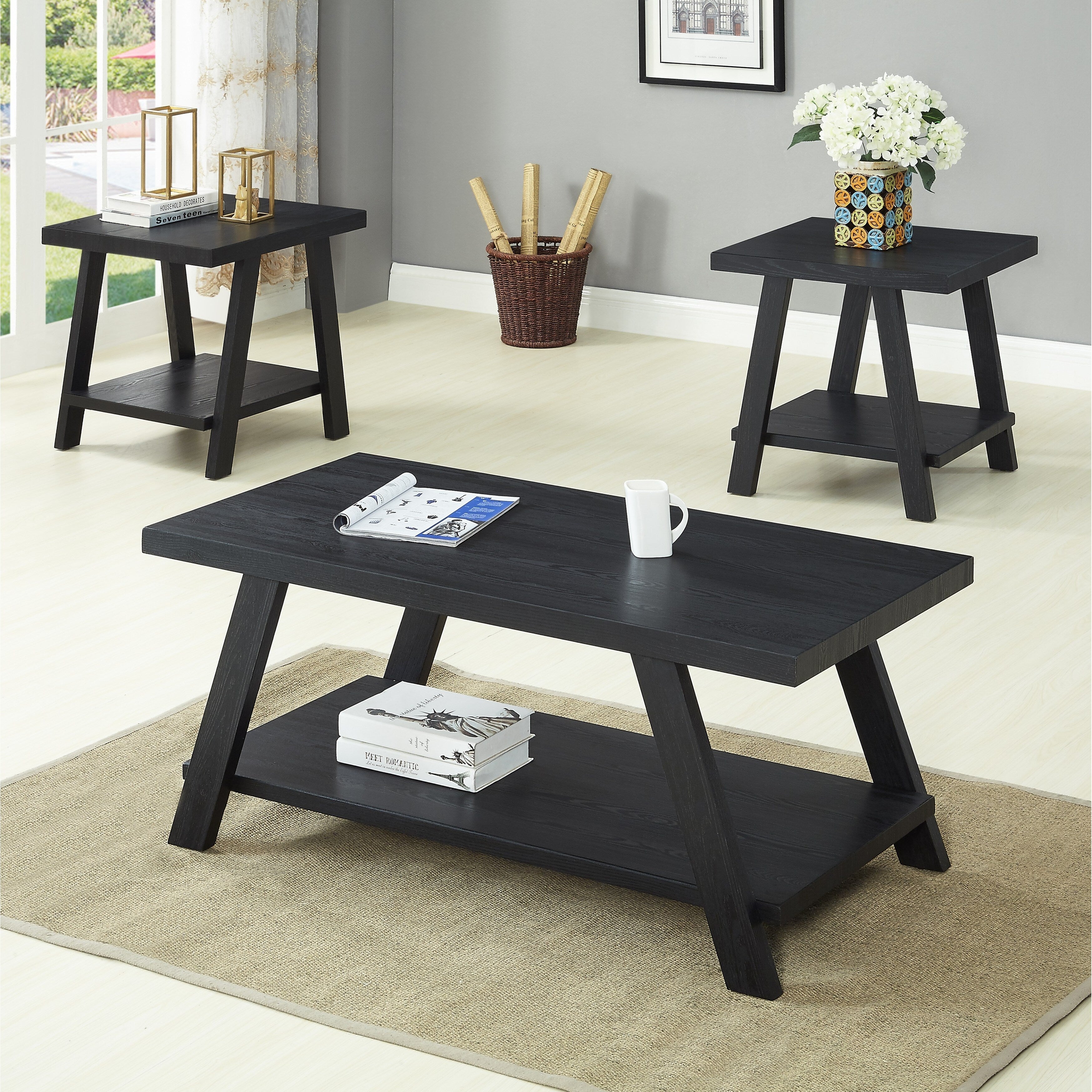 Athens Contemporary Replicated Wood Shelf Coffee Set Table