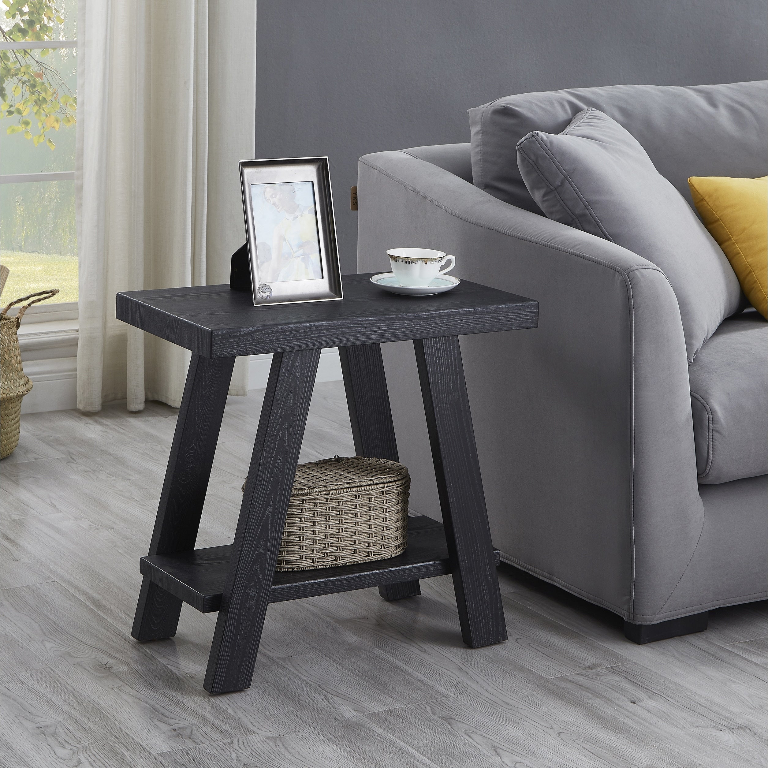 Athens Contemporary Wood Shelf Side Table In Black Finish
