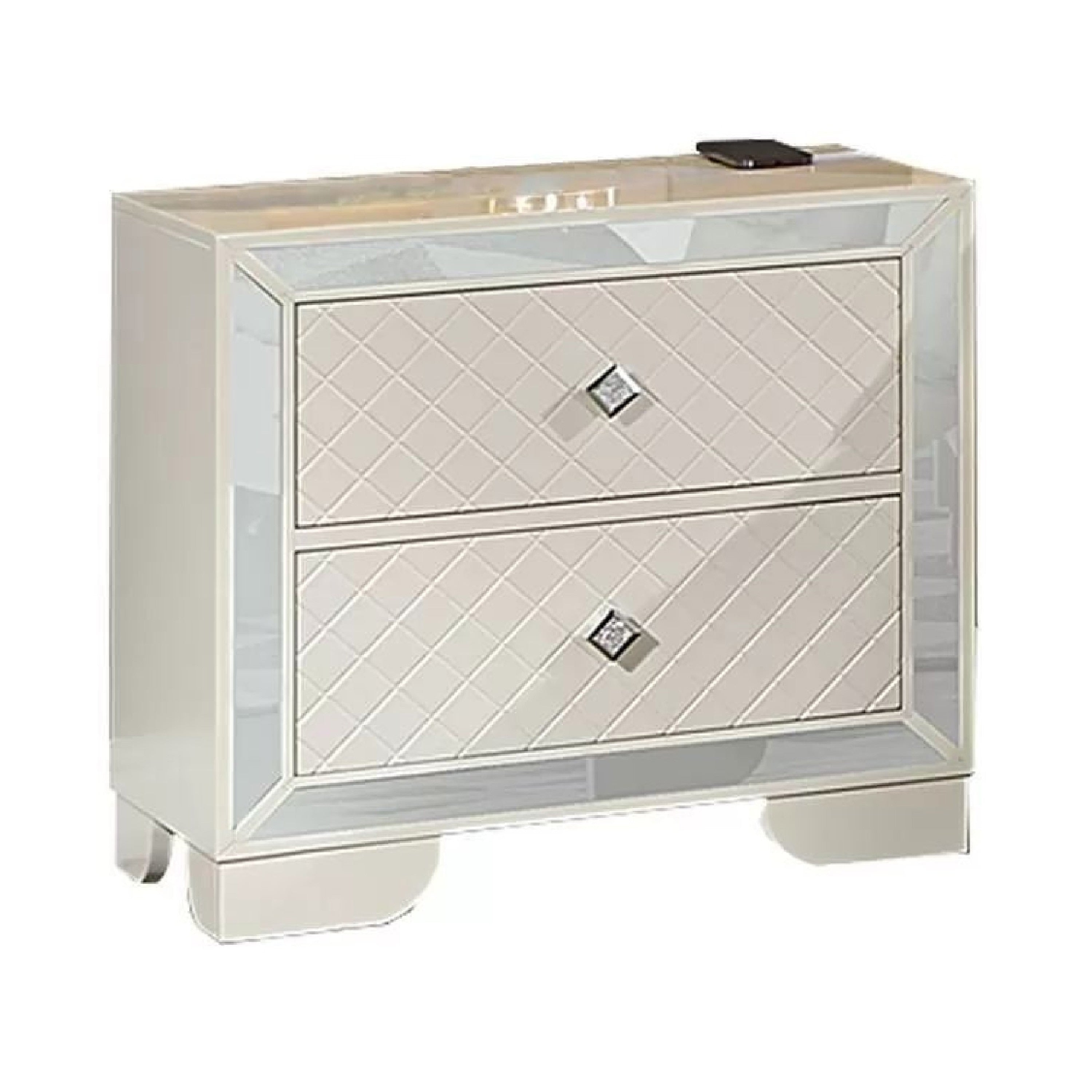 Athon Nightstand With 2 Drawers Built In Charging Port Ivory Wood