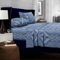 Atlantis Printed 300 Thread Count Cotton Sateen Extra Deep Pocket Sheet Set With Oversize Flat