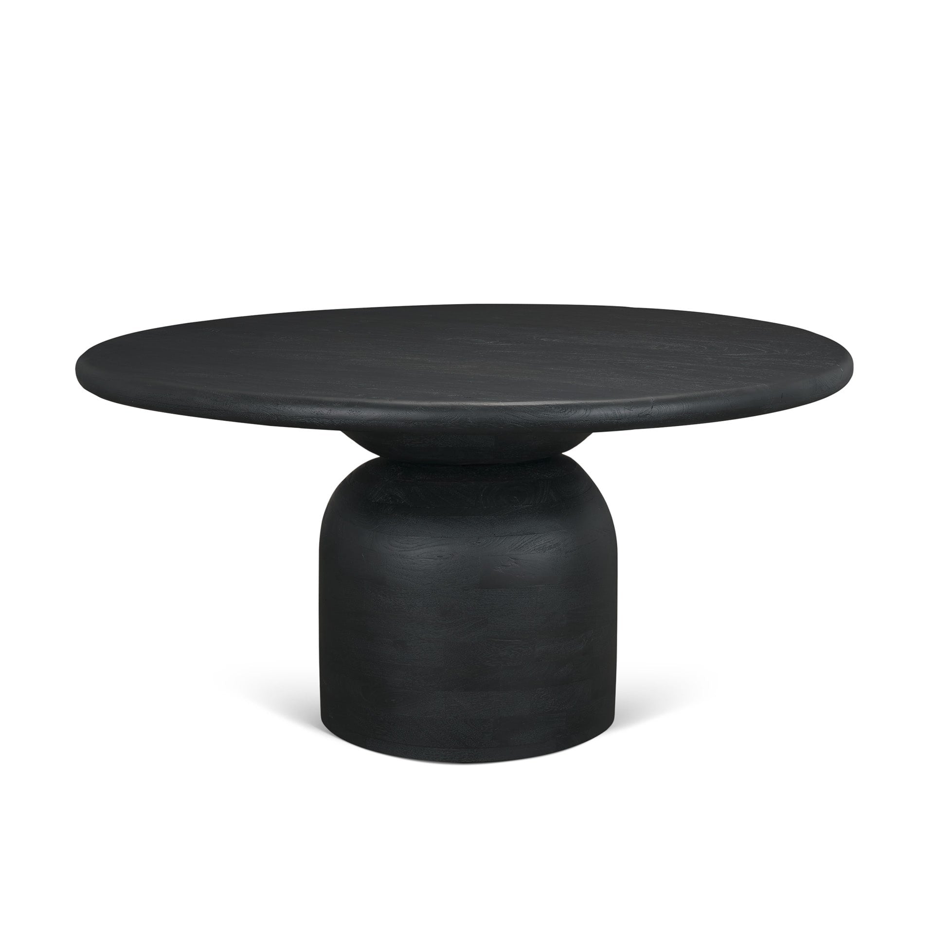 Atlas 60 Black Warm Mid Brown Wood Stacked Pedestal Base Round Dining Table