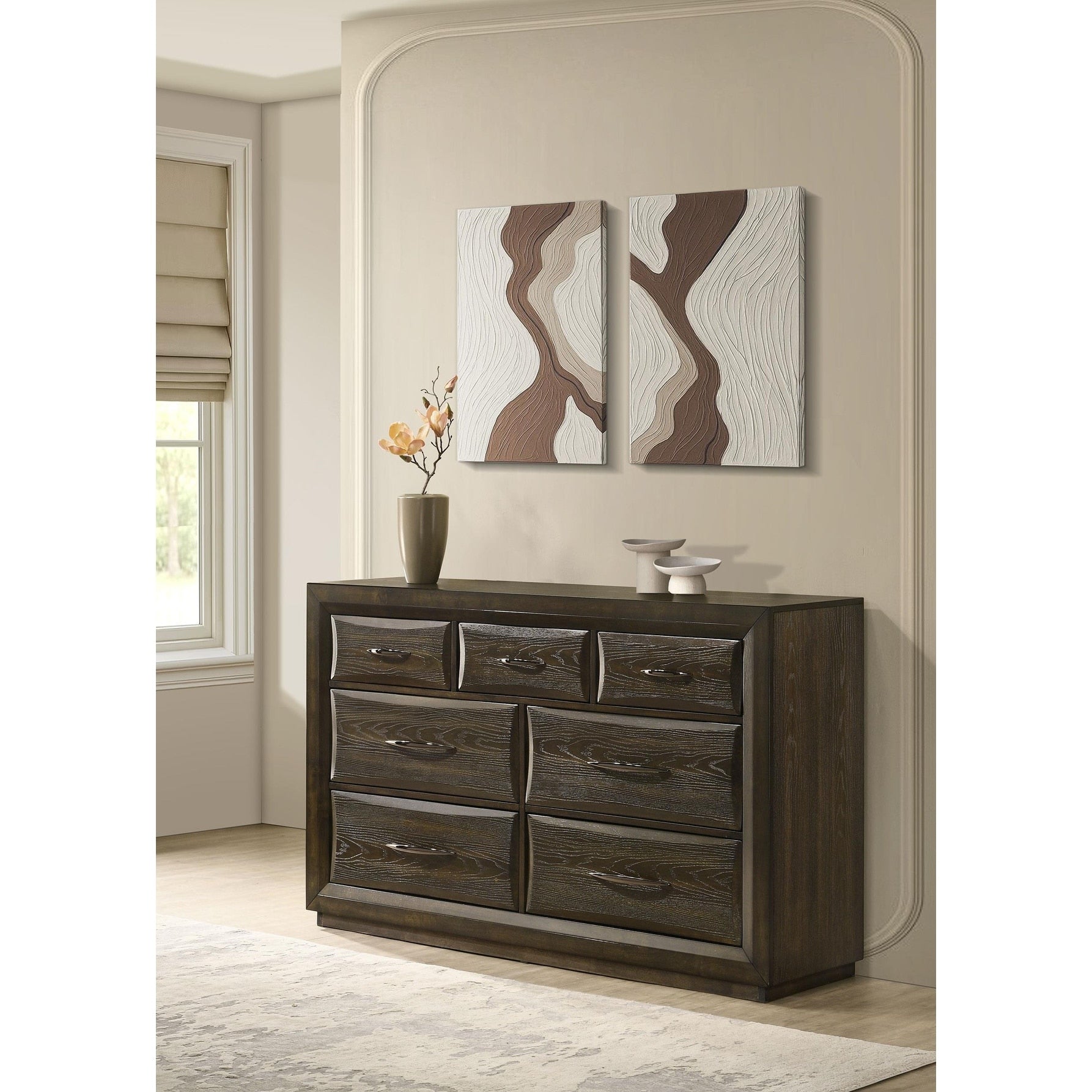 Atlas 7 Drawer Bedroom Dresser Dark Oak
