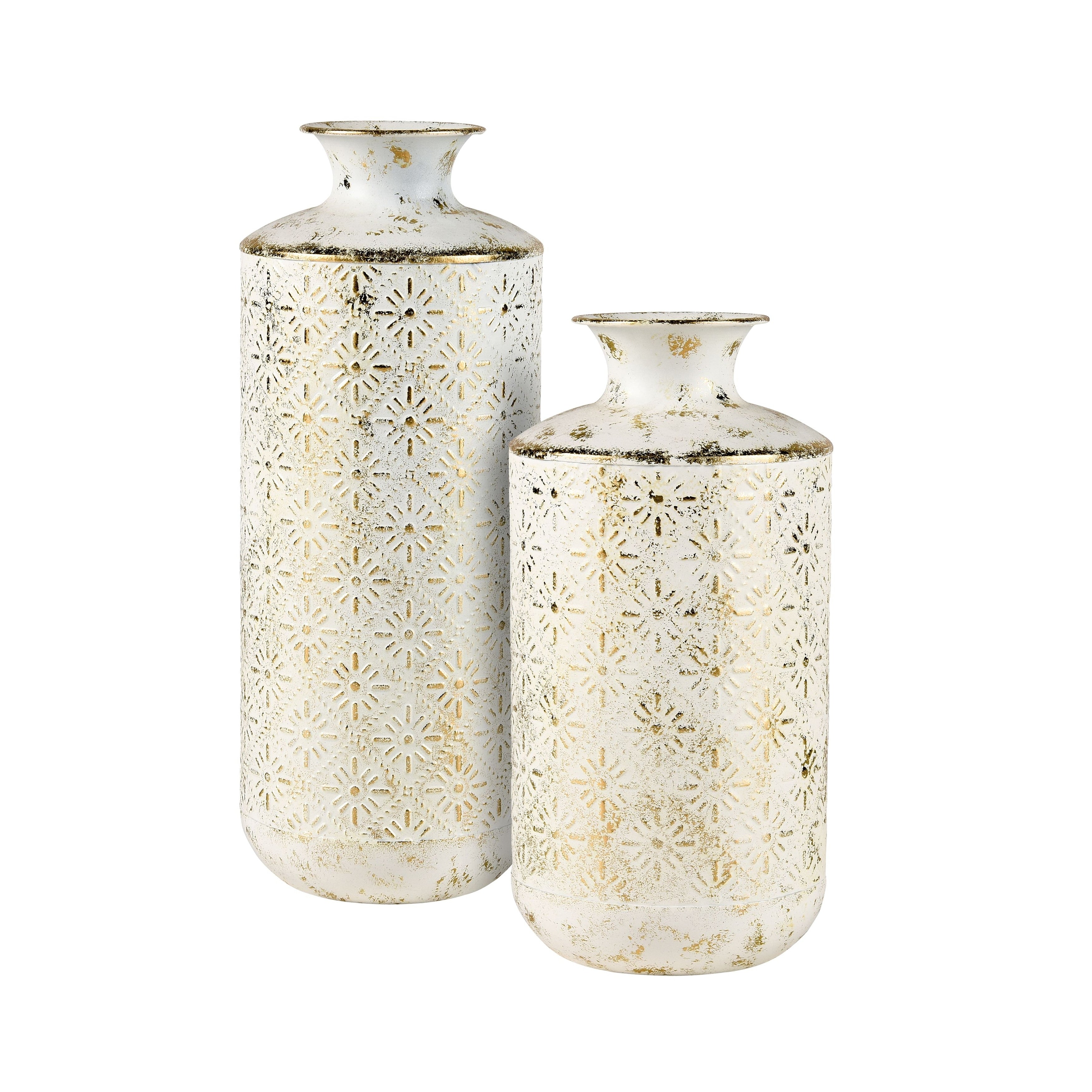 Atlas Ardoz Set Of 2 Embossed White Metal Vases