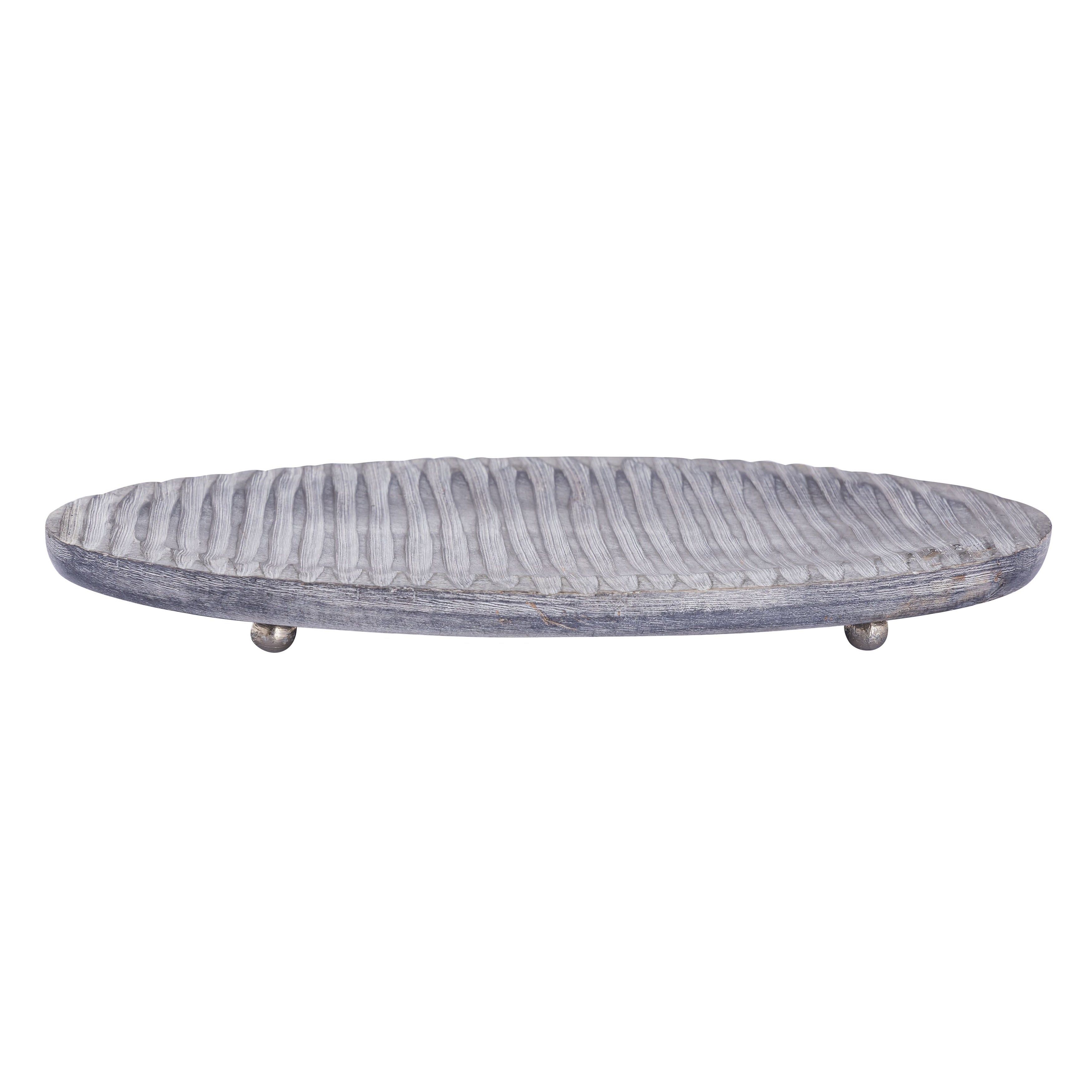 Atlas Bennett Mango Wood Gray Oval Tray 13.75 Inch Wide