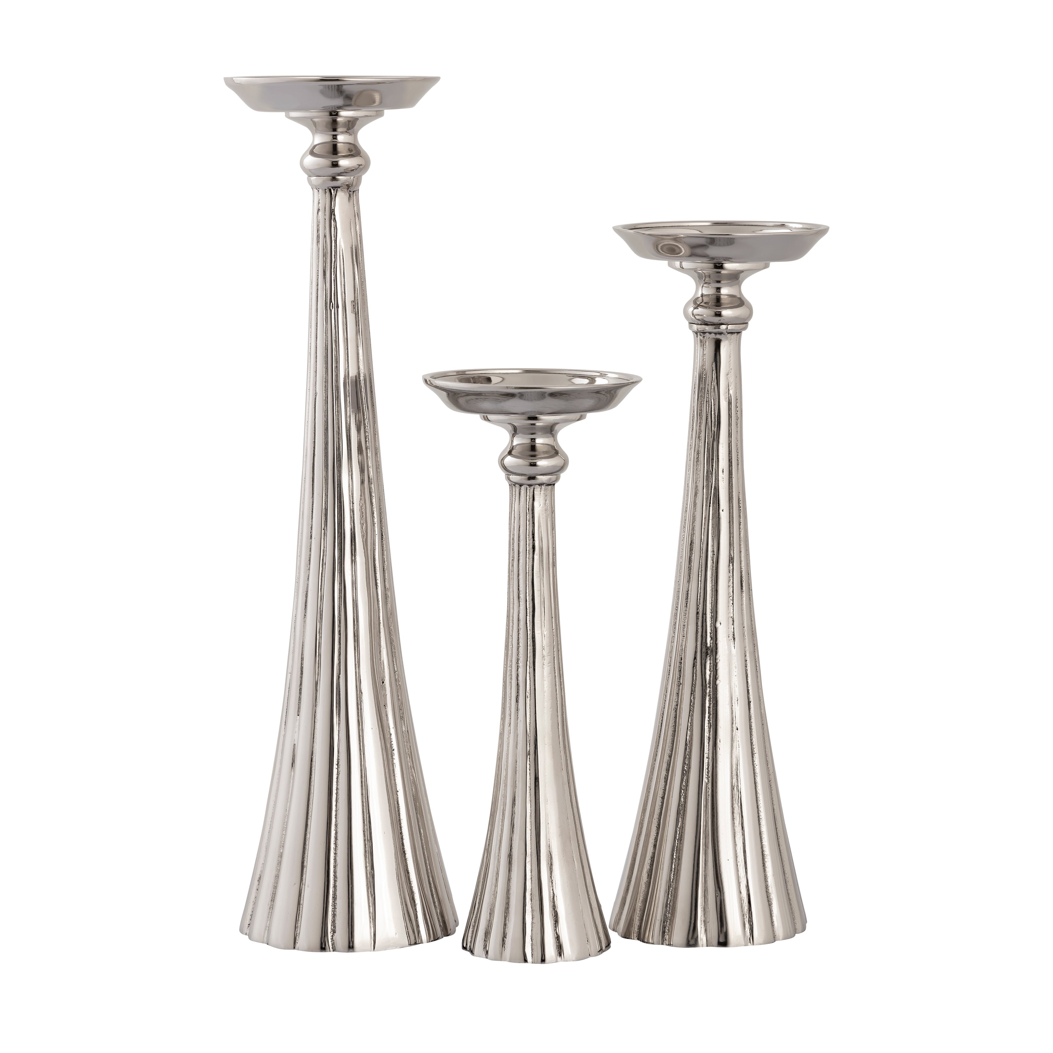 Atlas Bion Set Of 3 Pillar Candle Holder Polished Nickel 15 Inch H