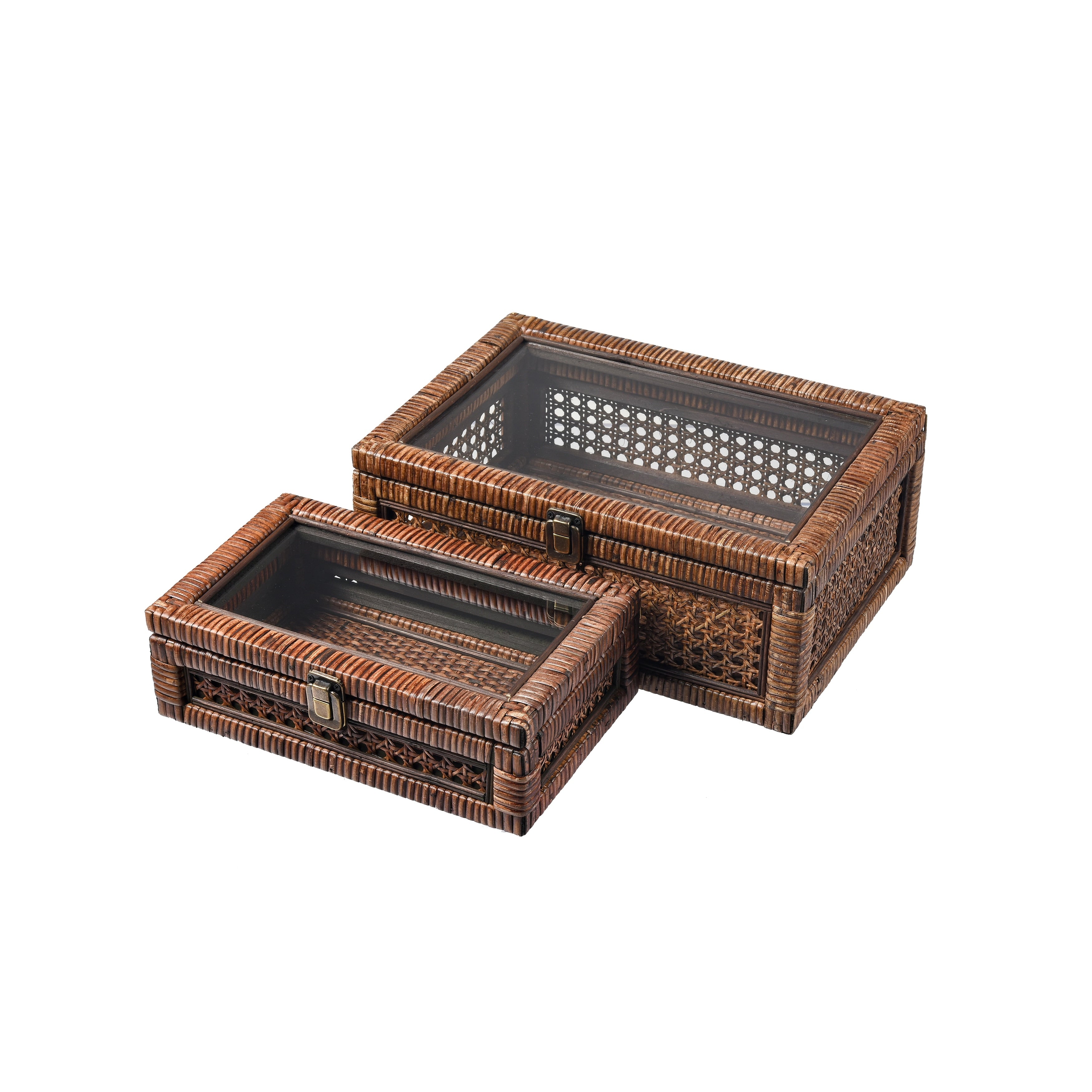 Atlas Bowman Set Of 2 Woven Rattan Boxes