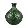 Atlas Broome Glossy Green And Etched Leaf Earthenware Vase