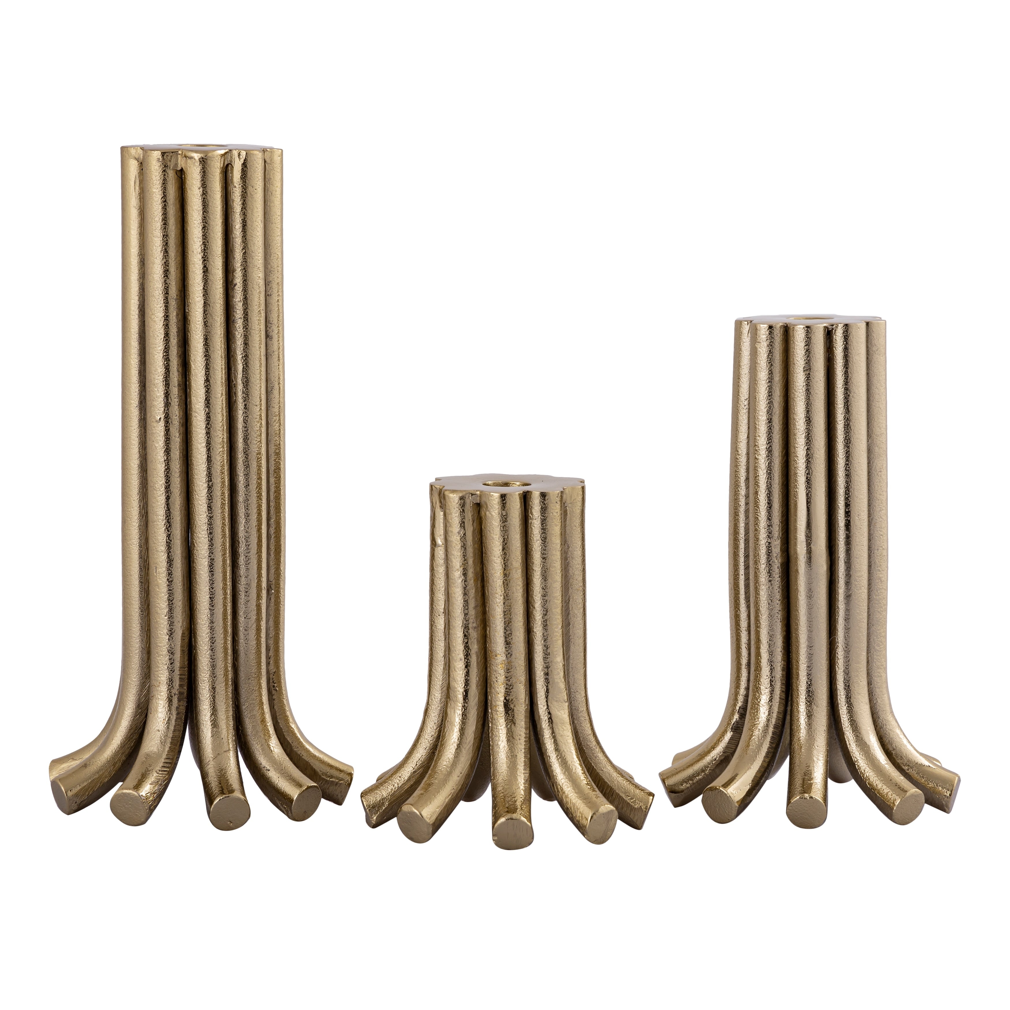 Atlas Contour Set Of 3 Aged Brass Metal Candleholders 12.25 Inch Tall