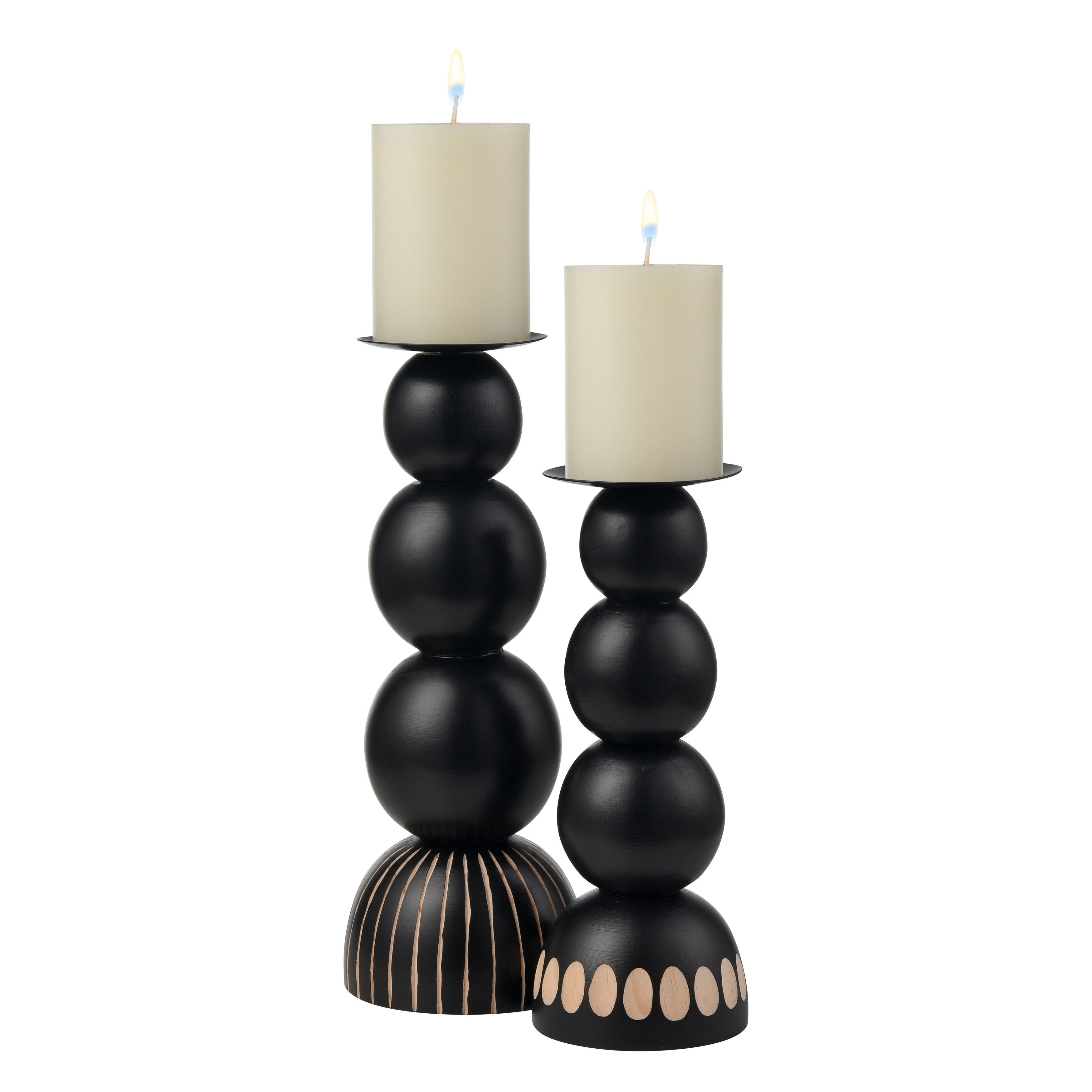 Atlas Dana Carved Wood Set Of 2 Black And Natural Candleholders 13 Inch H