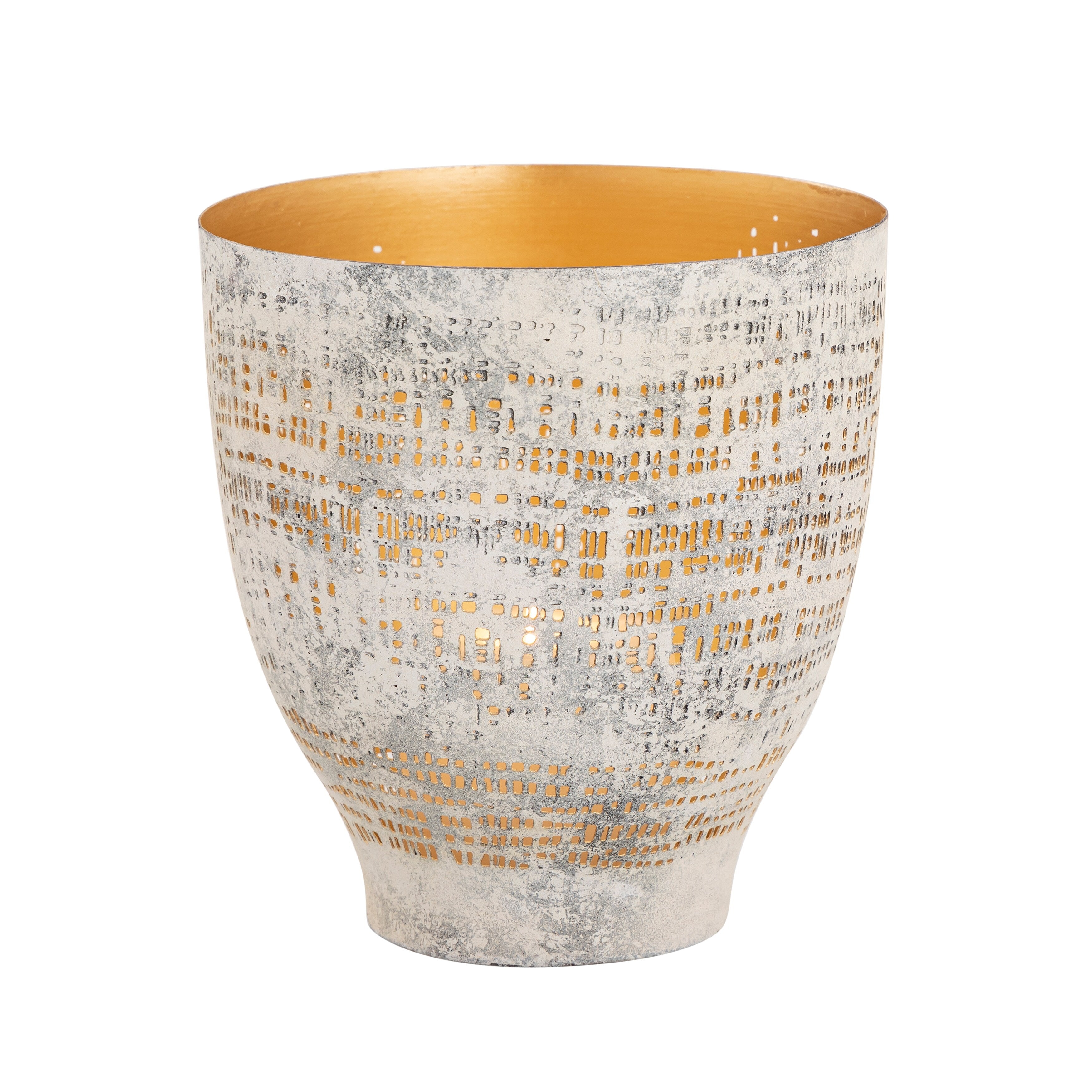 Atlas Delmont White Washed Perforated Iron Candleholder