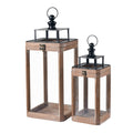 Atlas Down Set Of 2 Wooden Framed Candle Lanters 23.75 Inch H