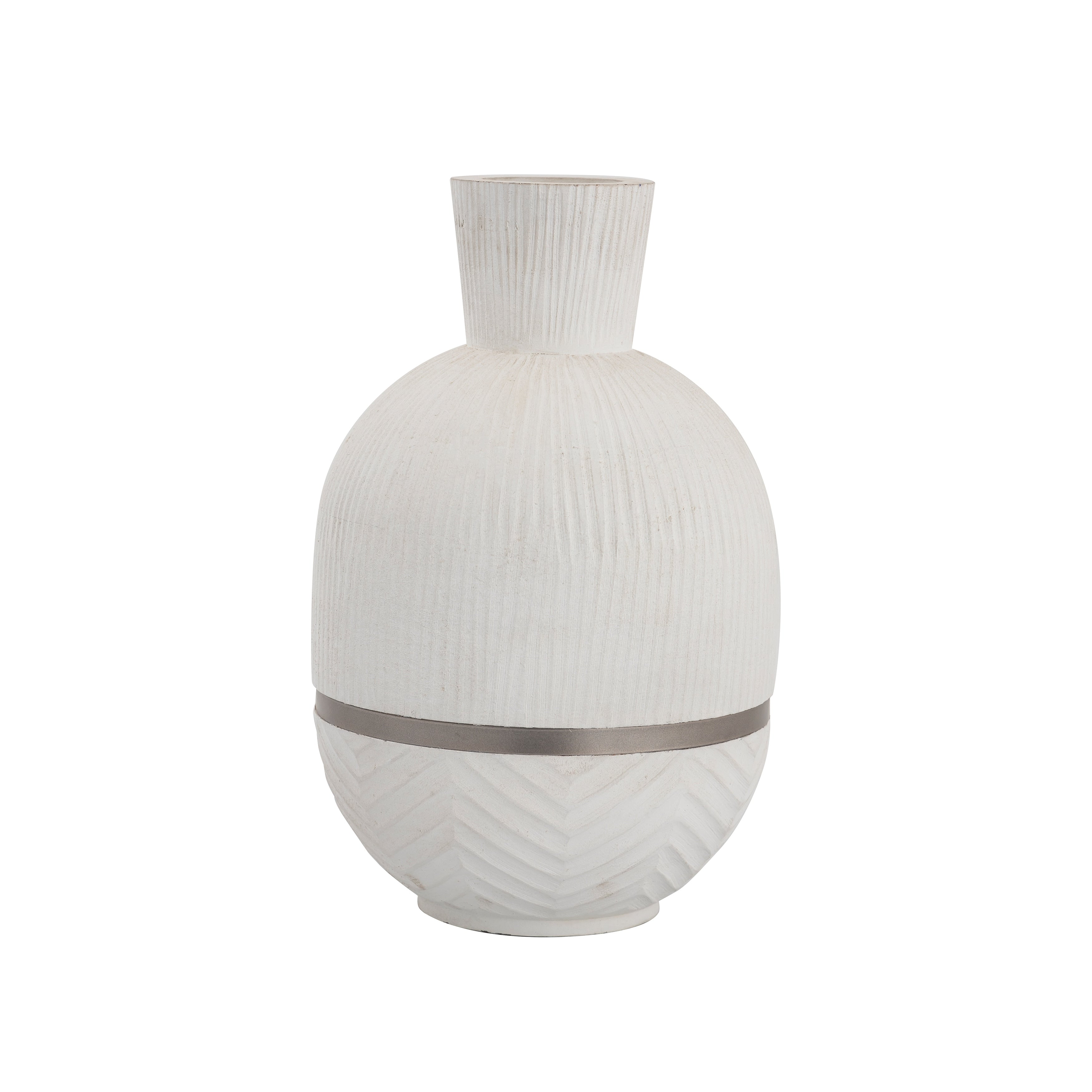 Atlas Glenn Etched White Painted Mango Wood Vase
