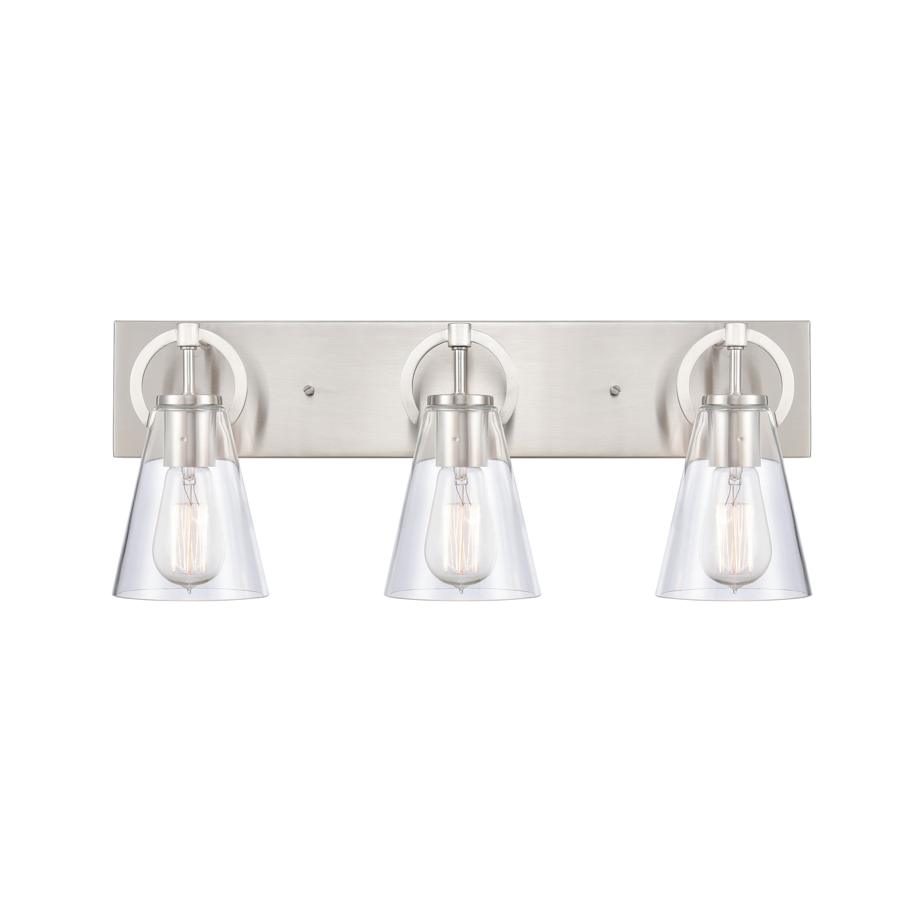 Atlas Harnell Clear Glass Shade And Nickel Finished Vanity Light 3 Light