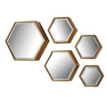 Atlas Hexagonal Set Of 5 Gold Metal Wall Mirrors 13.75 Inch High