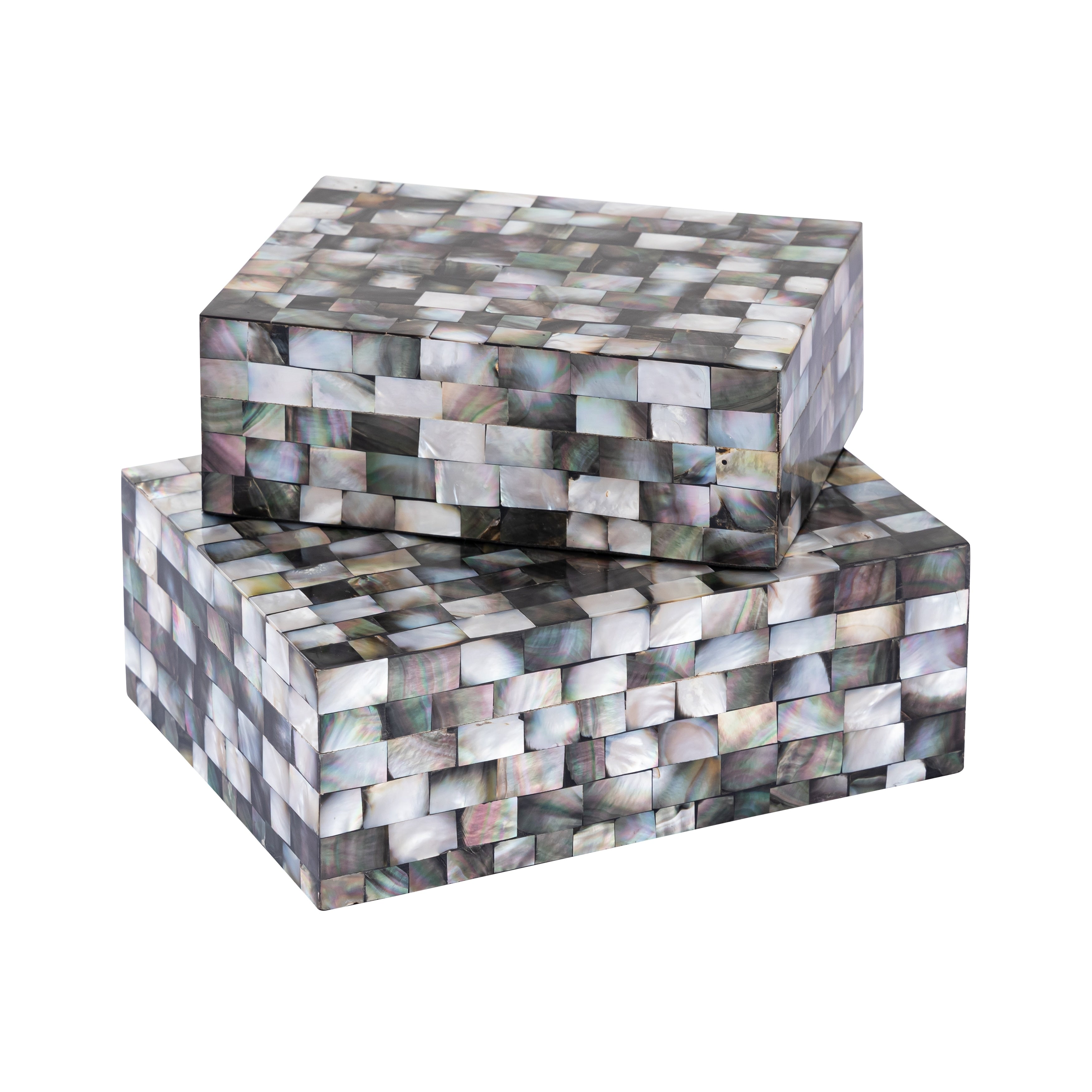Atlas Keshi Set Of 2 Mother Of Pearl Rectangular Storage Boxes Set Of 2