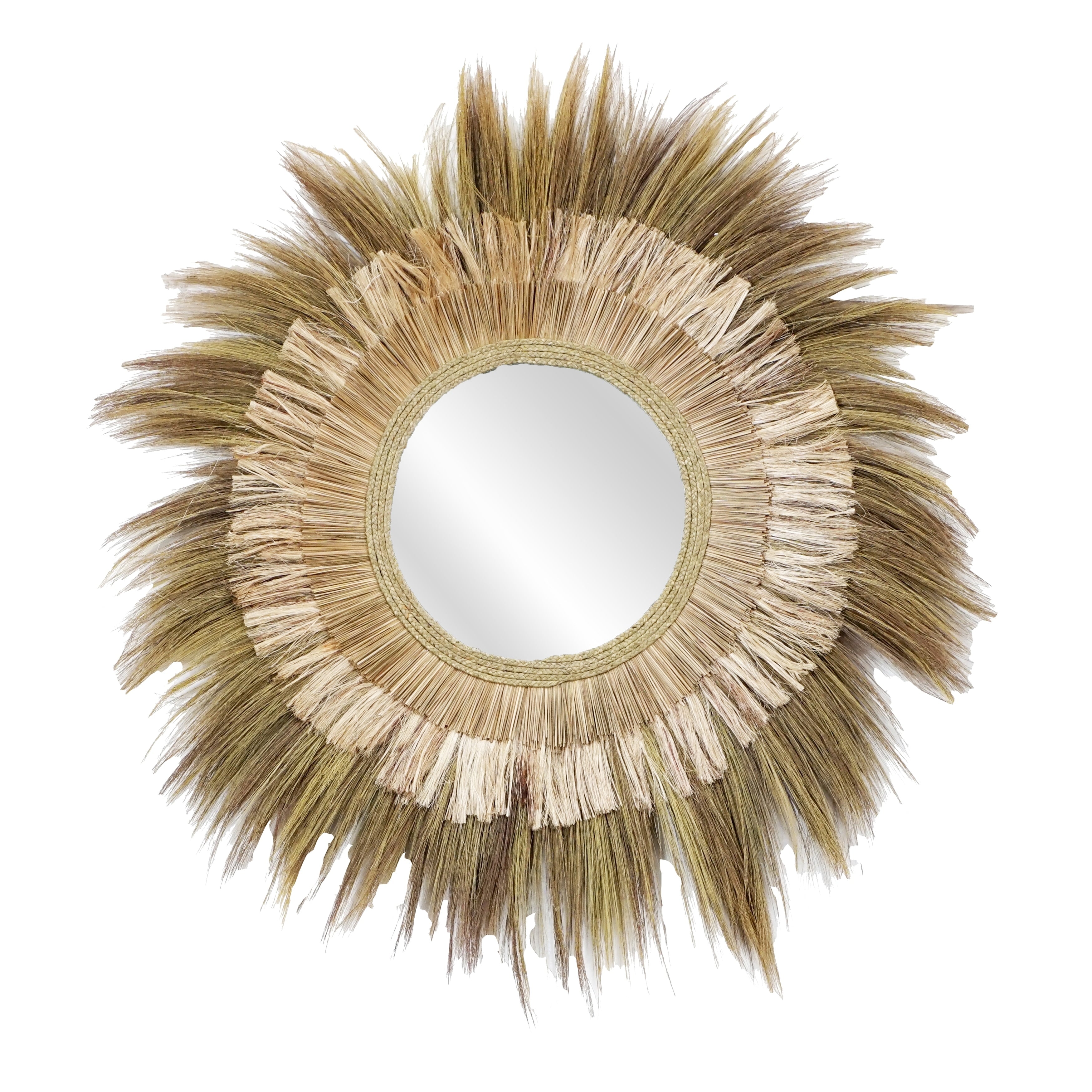 Atlas Laurent Rattan And Palm Fiber Round Wall Mirror 48 Inch High
