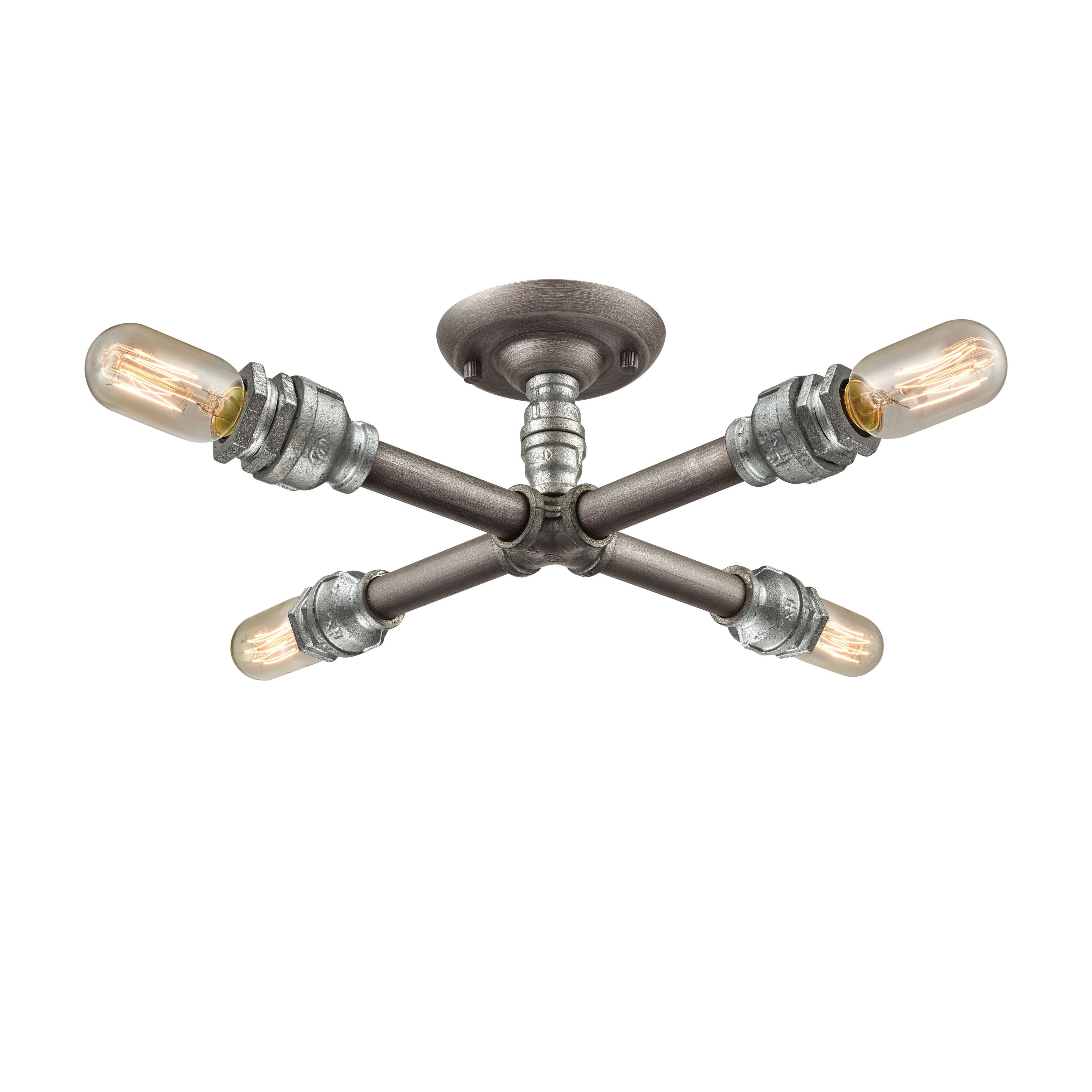 Atlas Lighting Cast Iron Pipe Industrial Semi Flush Mount 16 Inch Wide