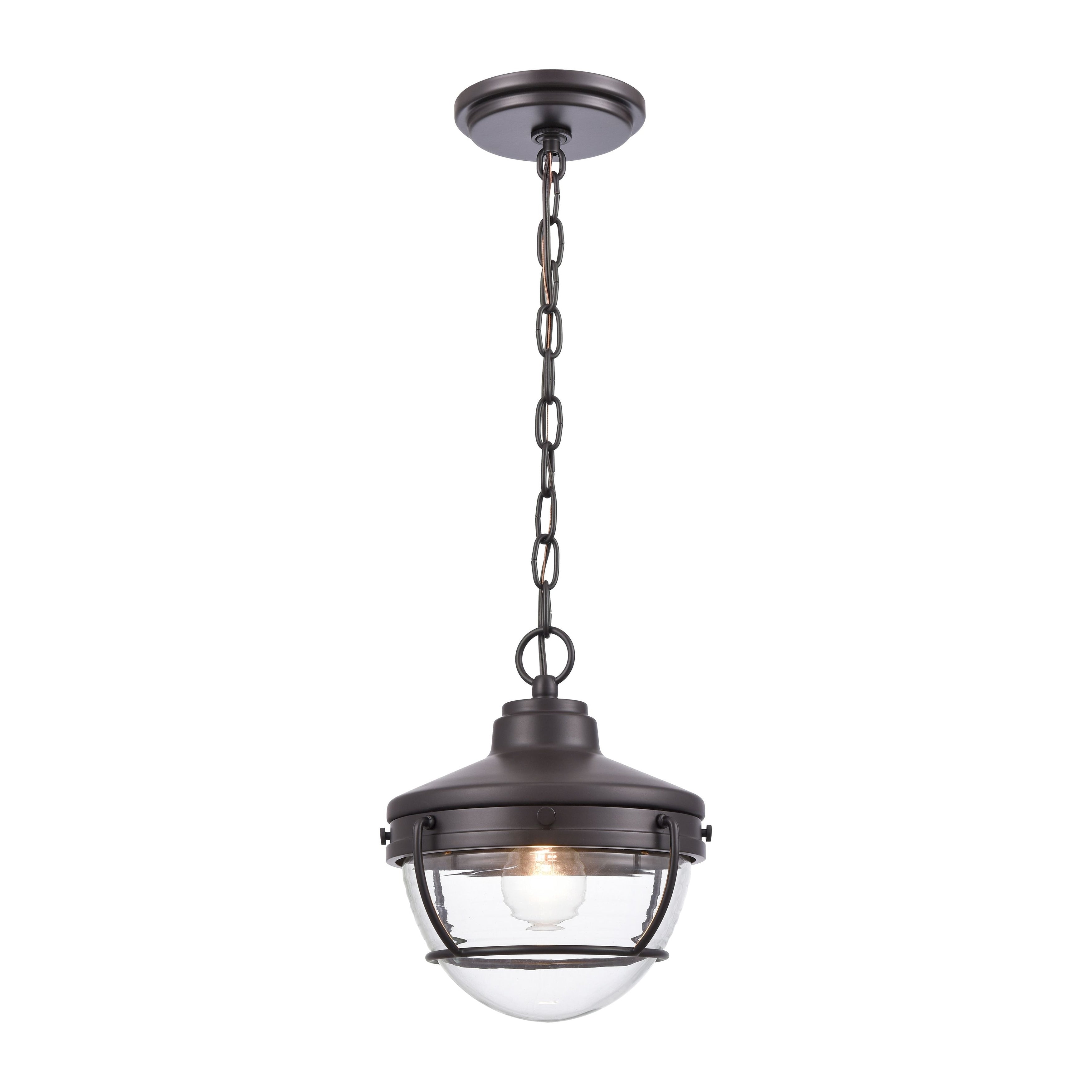 Atlas Lighting Eastport Nautical Wire Cage Ribbed Glass 1 Light Outdoor Pendant 9 Inch Wide