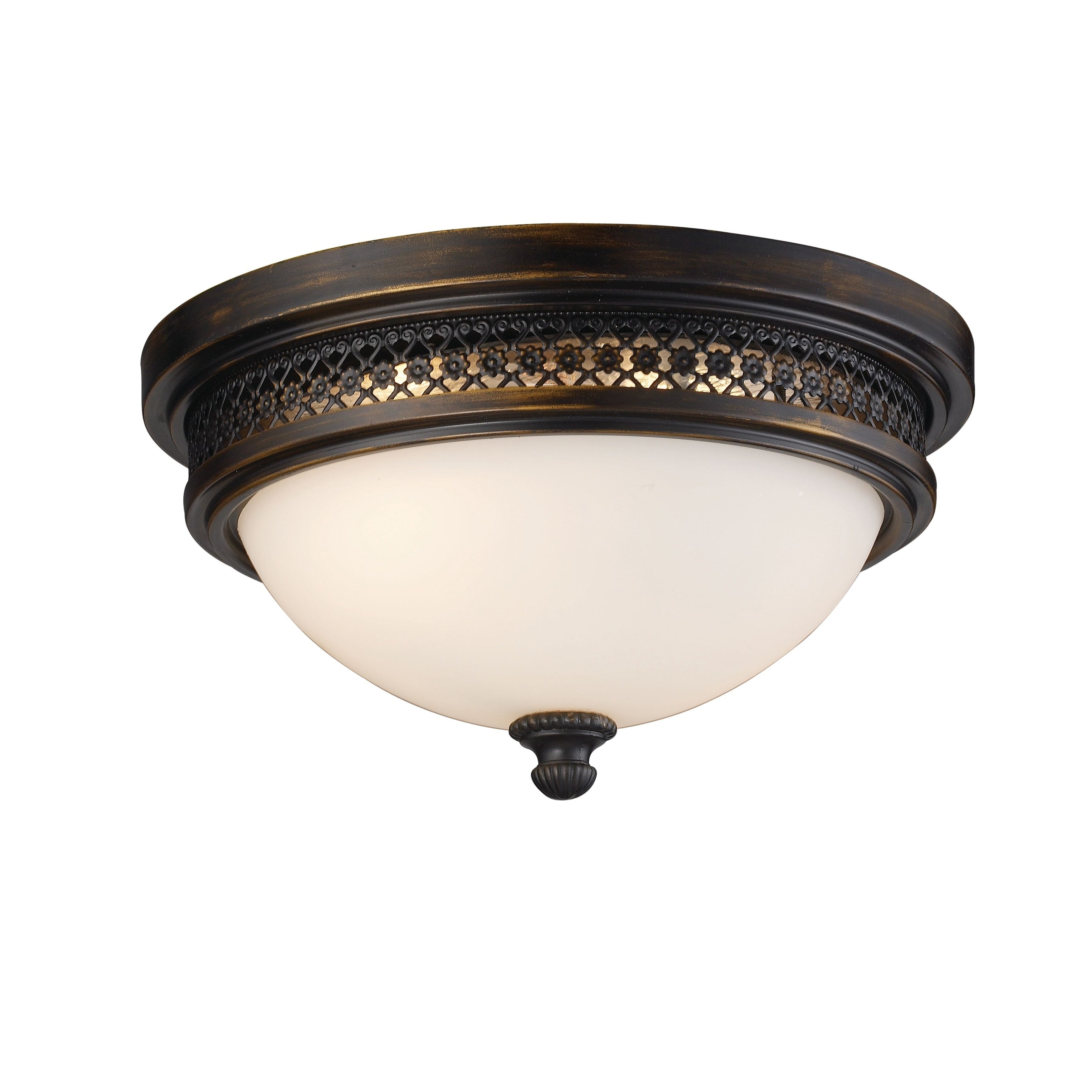 Atlas Lighting Georgia White Satin Glass And Finial 2 Light Flush Mount 13 Inch Wide