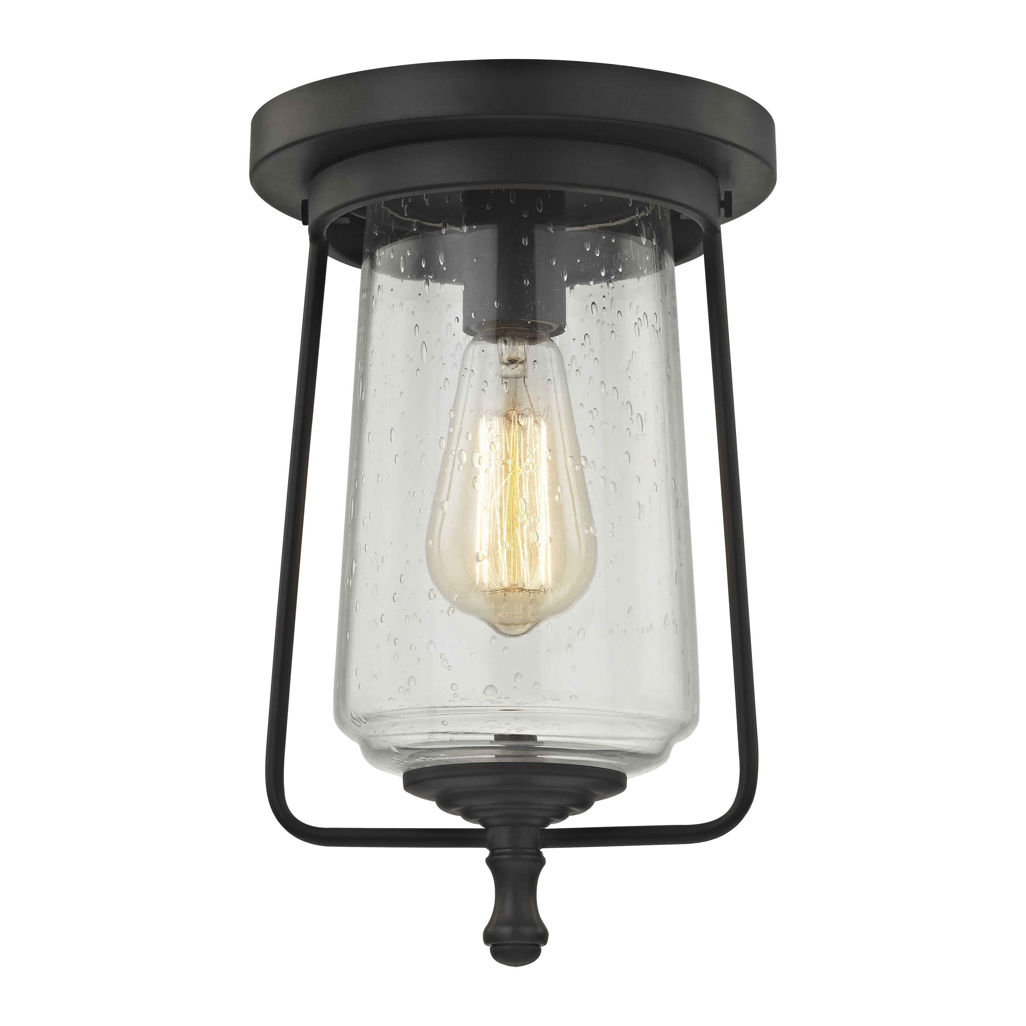Atlas Lighting Hamel Mission Style Seeded Glass Flush Mount 8 Inch Wide