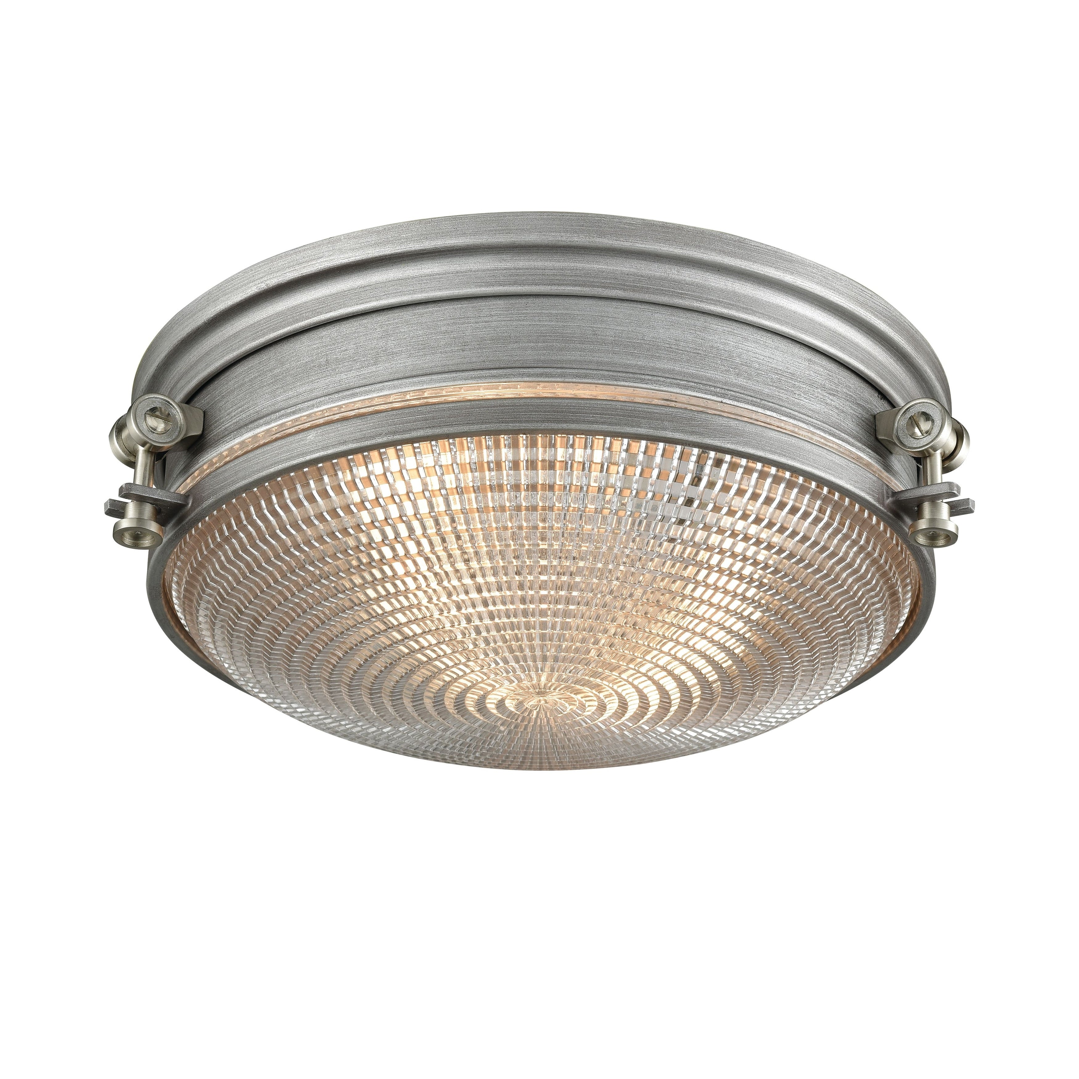 Atlas Lighting Sylvester Industrial Retro Round Clear Glass And Metal Bracket Flush Mount 14 Inch Wide