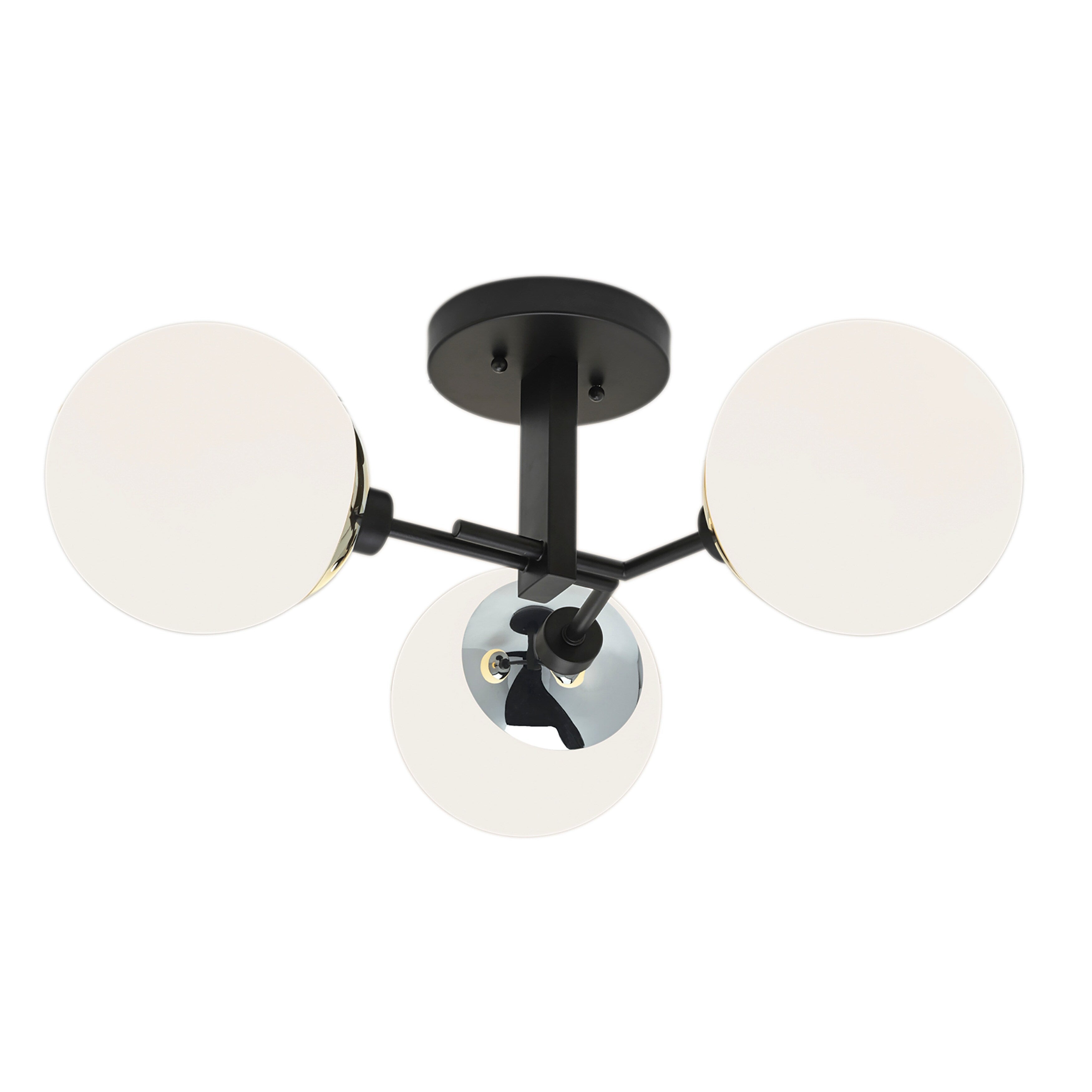 Atlas Lighting Triple Play Glass Globe And Metal Asymetrical Contemporary Semi Flush Mount