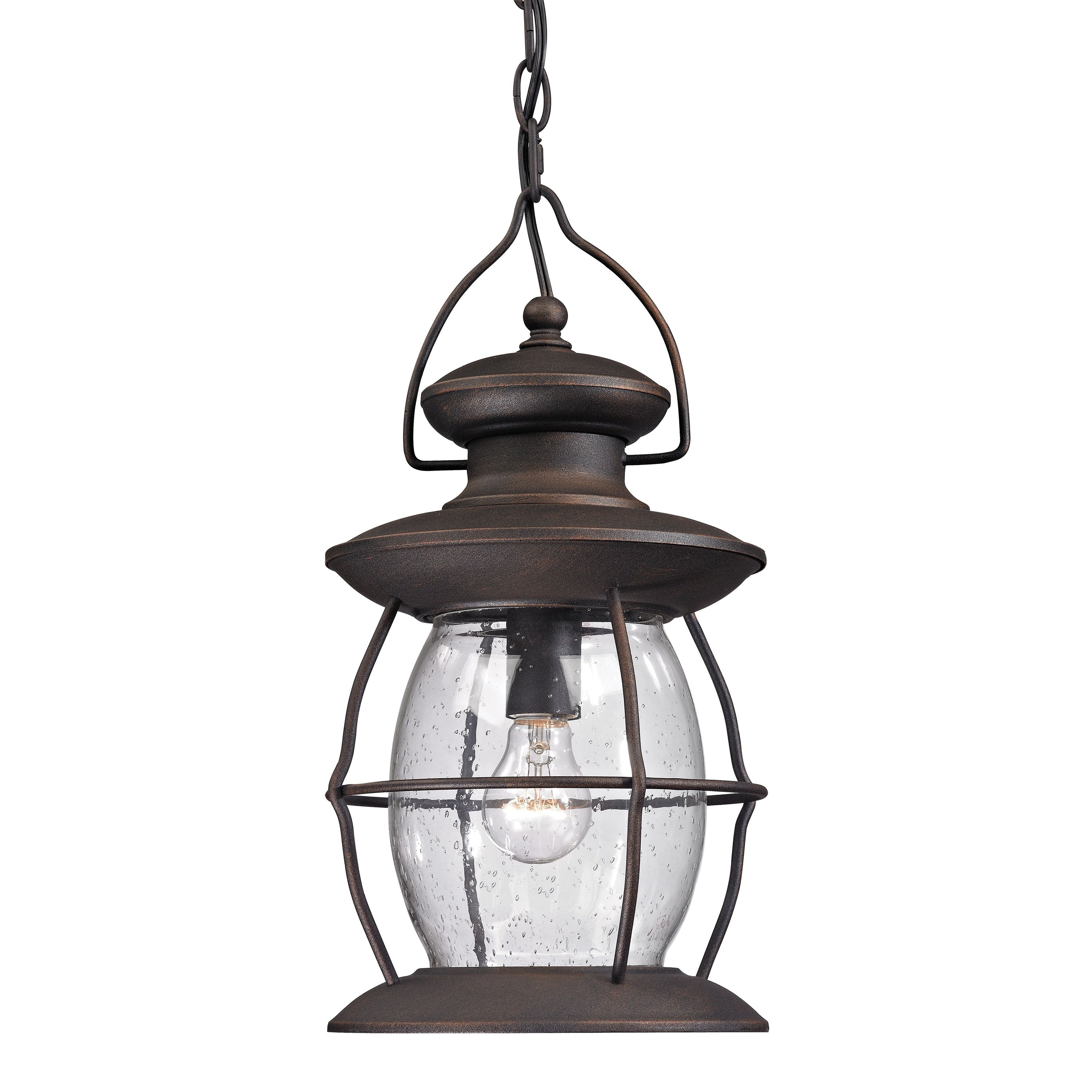 Atlas Lighting Village Lantern Clear Glass And Wire Frame Outdoor Pendant 8 Inch Wide