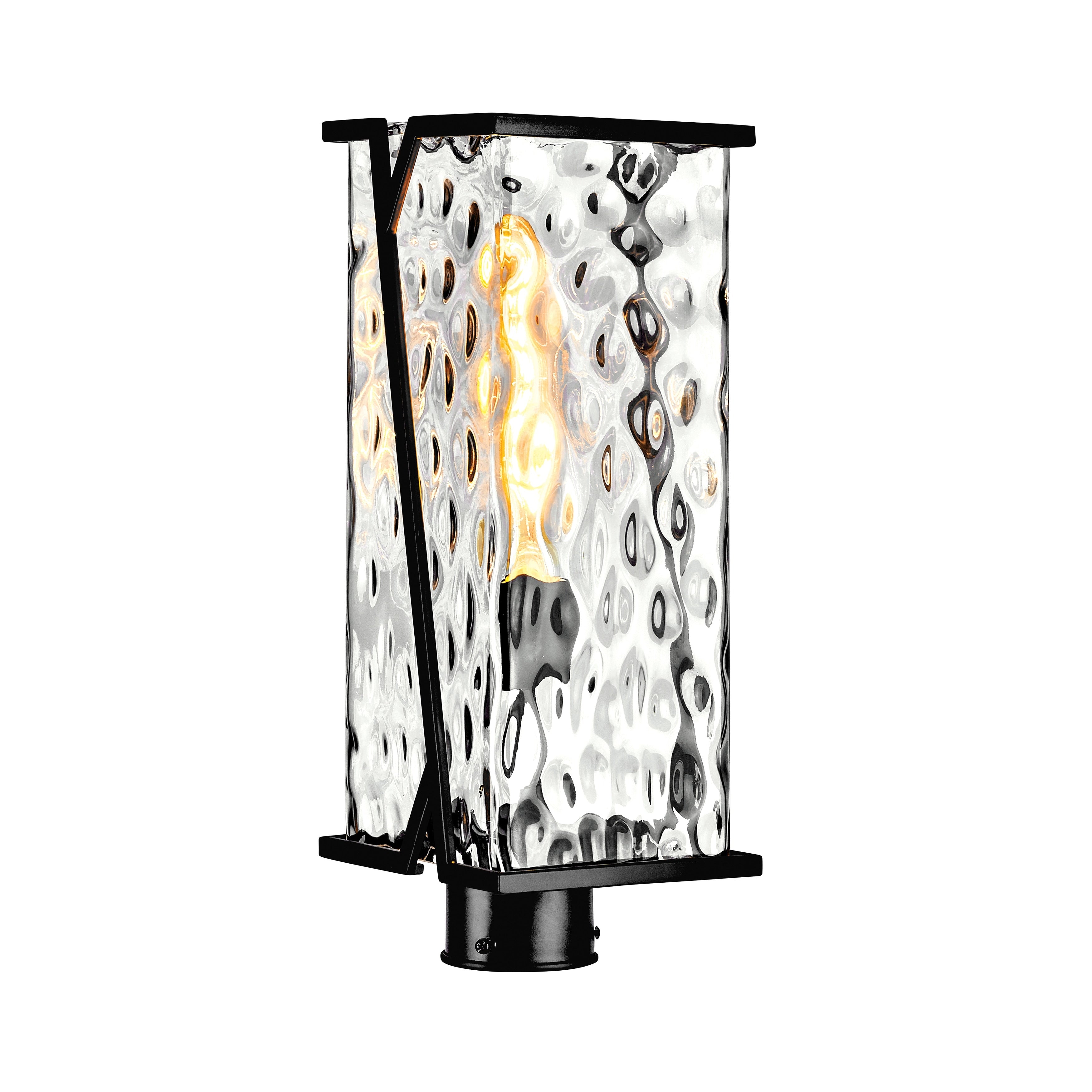 Atlas Lighting Waterfall Rectangular Metal Frame And Wavy Glass Outdoor Post Light 18 Inch Tall