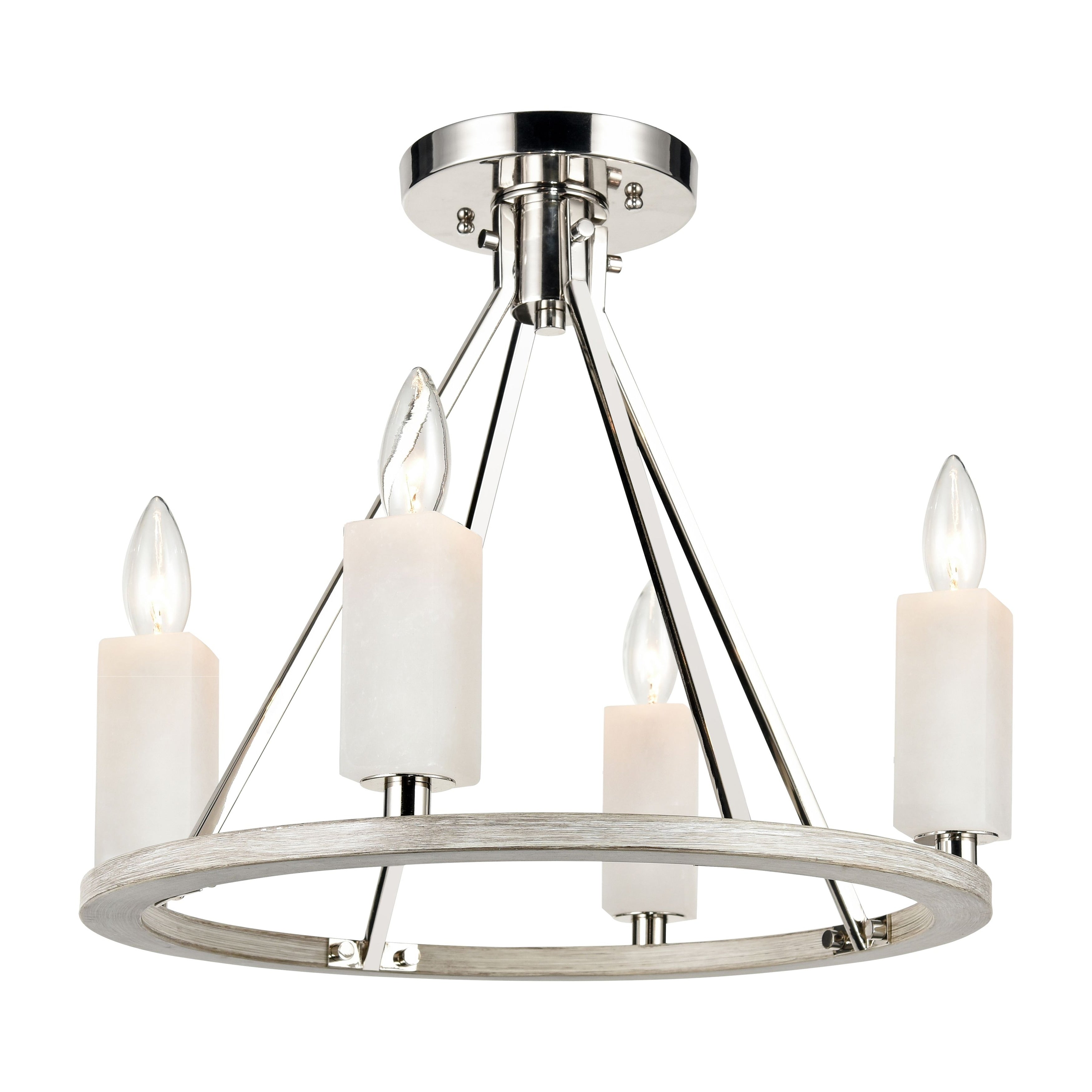 Atlas Lighting White Stone Candle Sunbleached Oak Ring And Metal Semi Flush Mount 18 Inch Wide