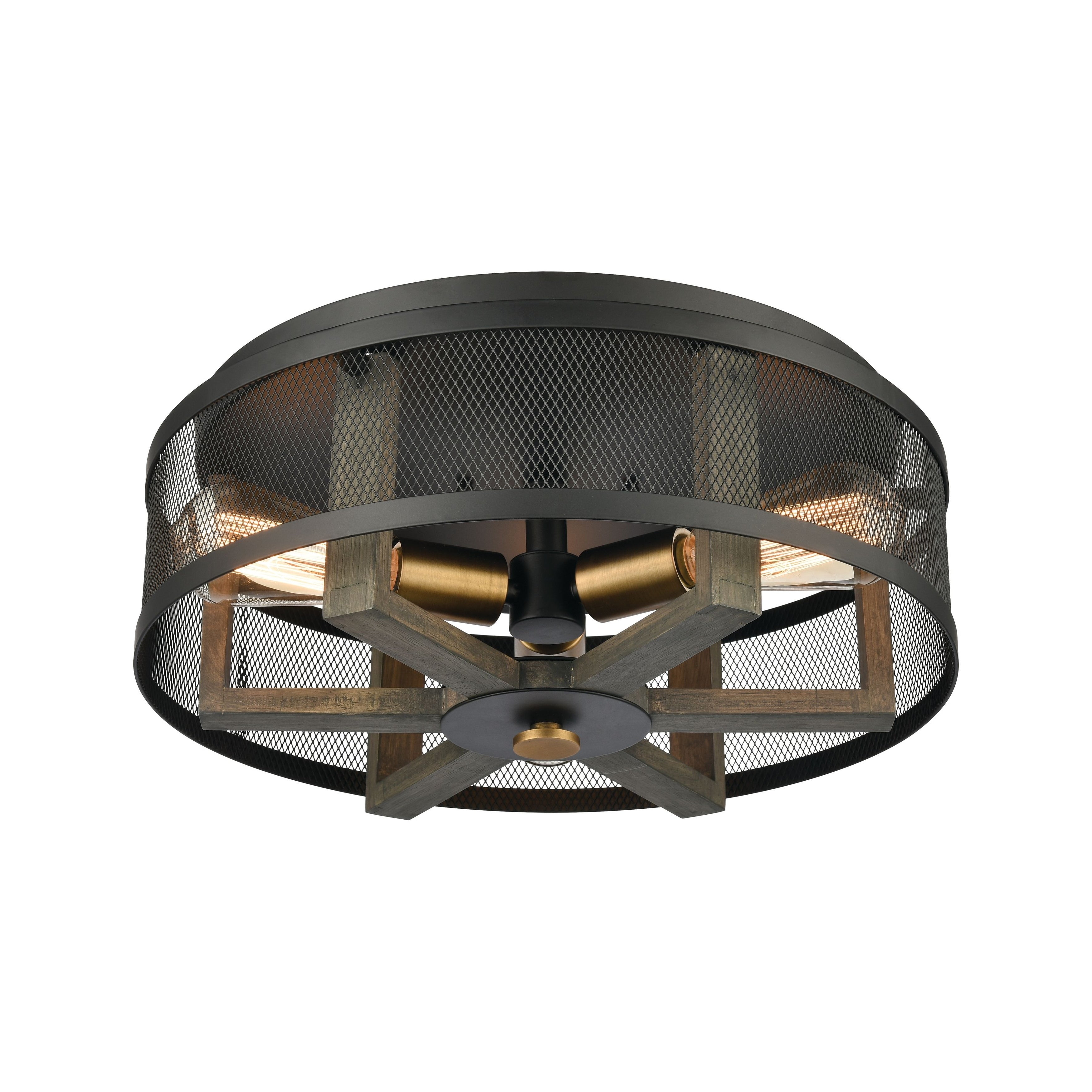 Atlas Lighting Woodbridge Weathered Oak Wood And Metal Flush Mount 17 Inch Wide