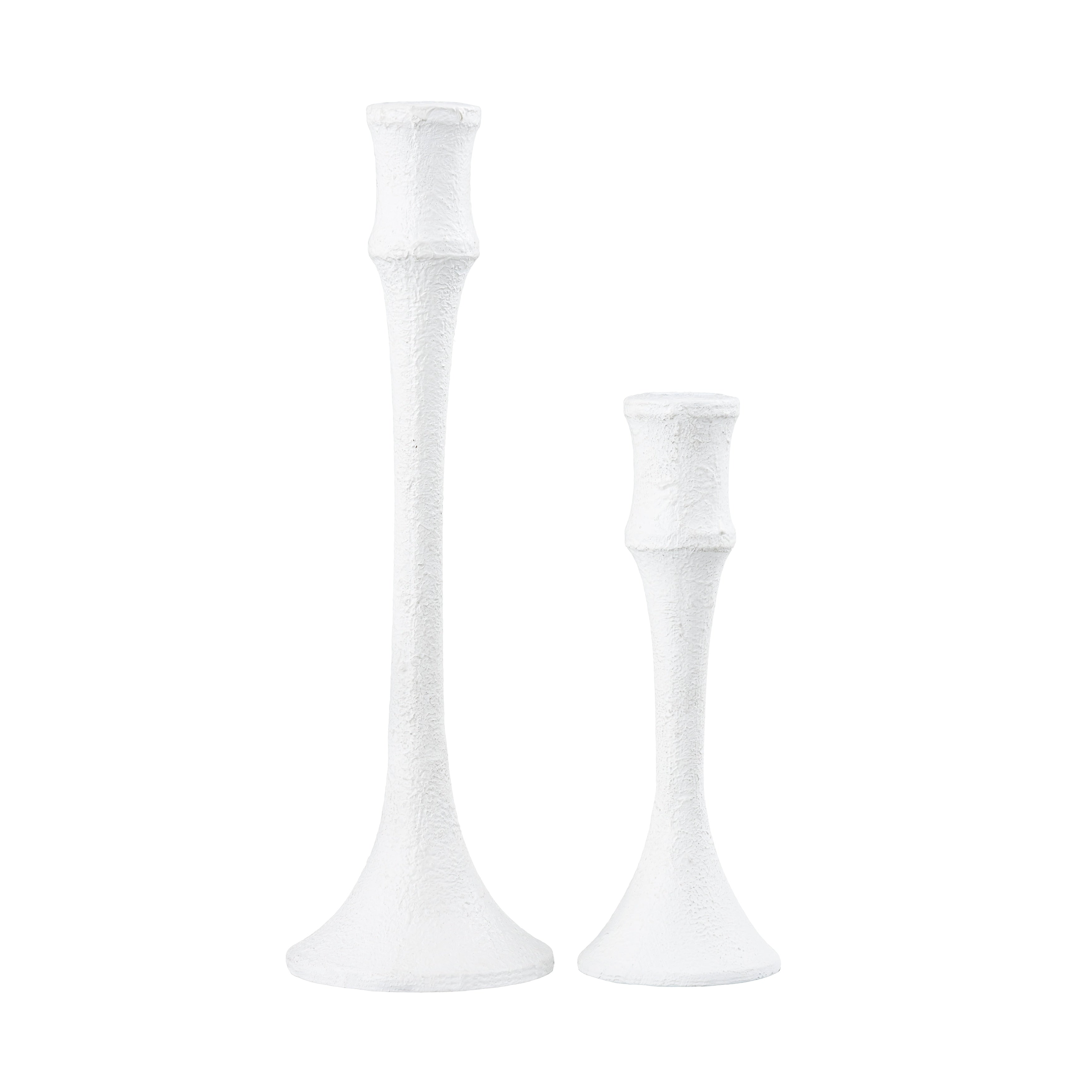 Atlas Miro Set Of 2 Minimalist White Plaster Candleholders 12 Inch H