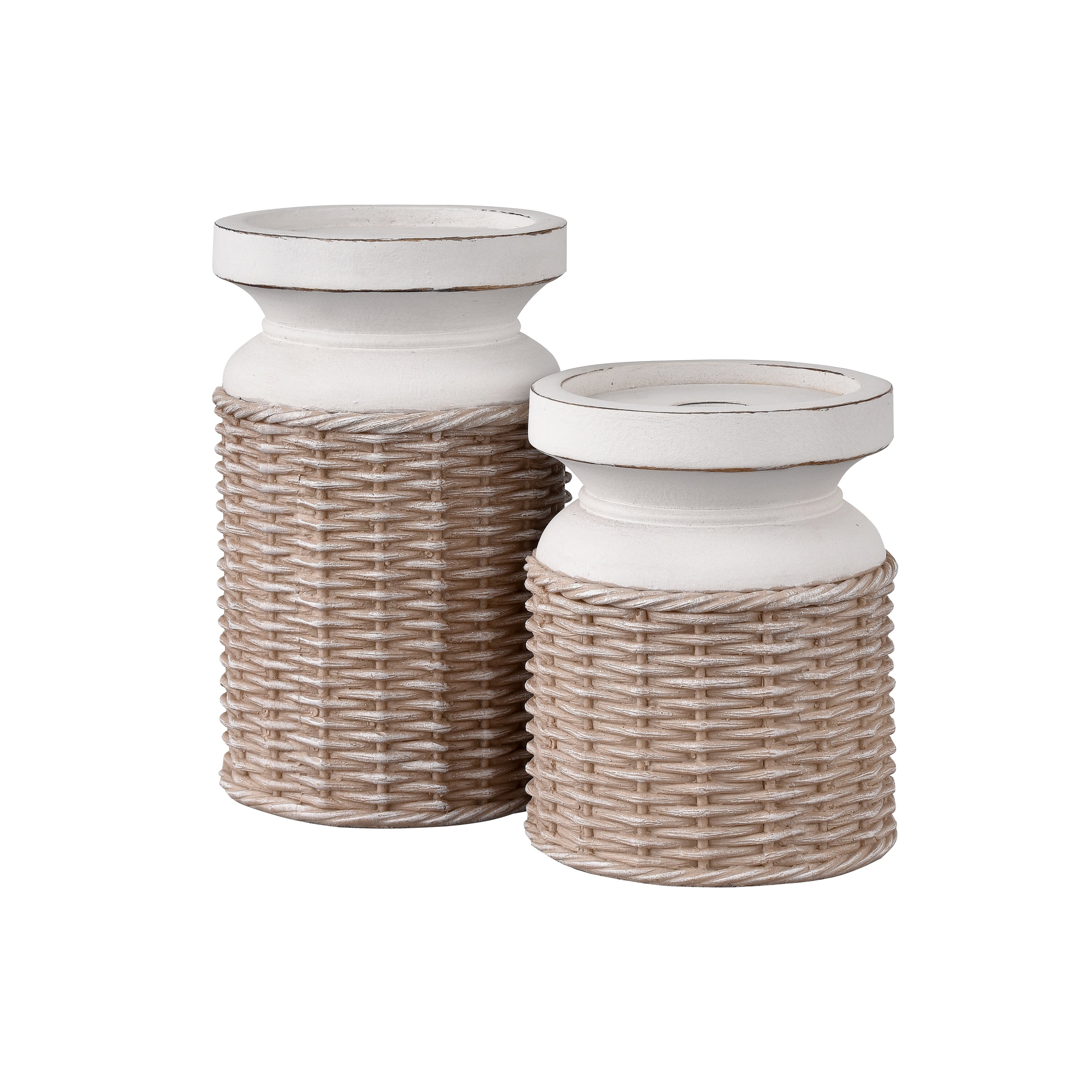 Atlas Norris Set Of 2 Woven Rattan Pillar Candleholders 6.5 Inch H