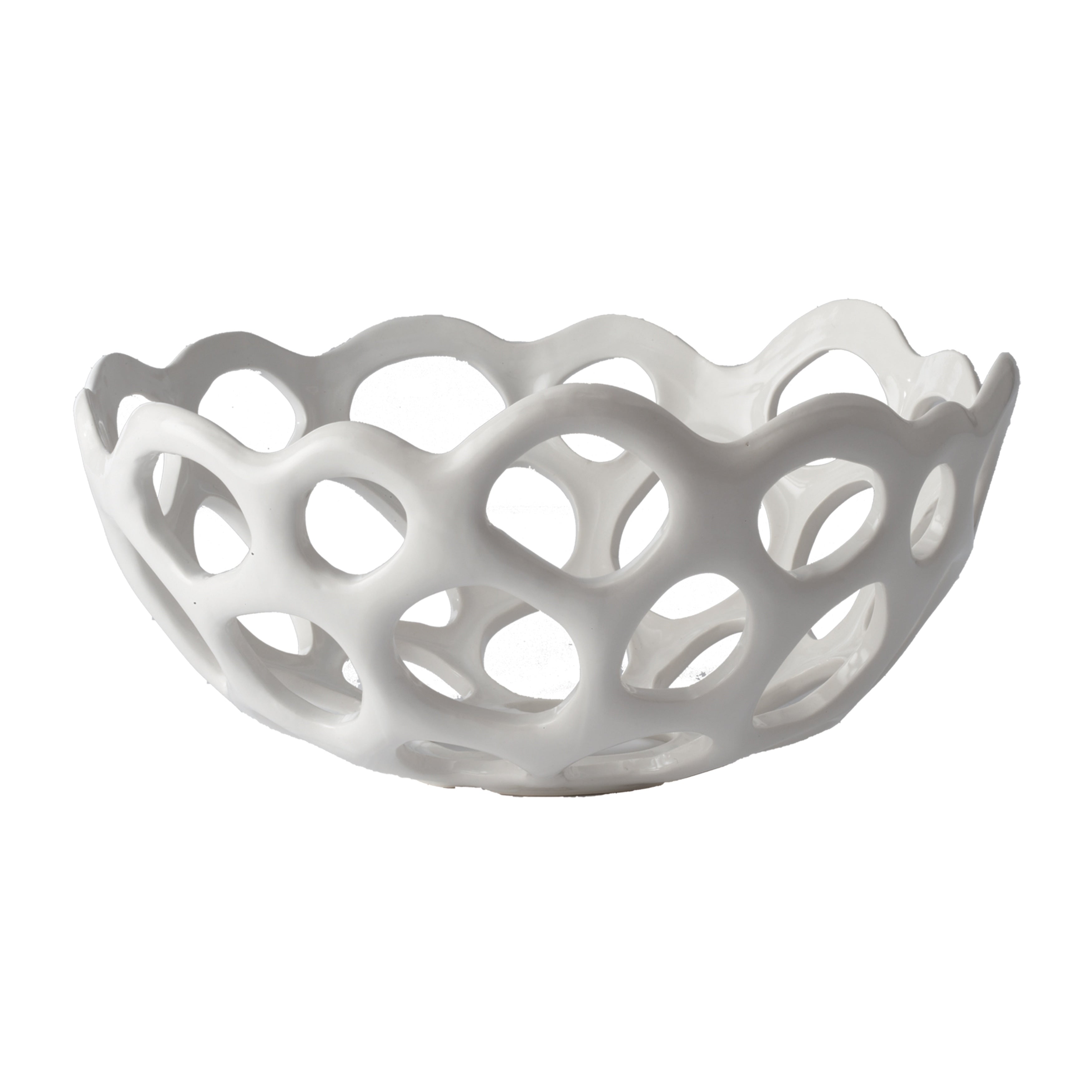 Atlas Perforated Porcelain Matte White Abstract Earthenware Bowl