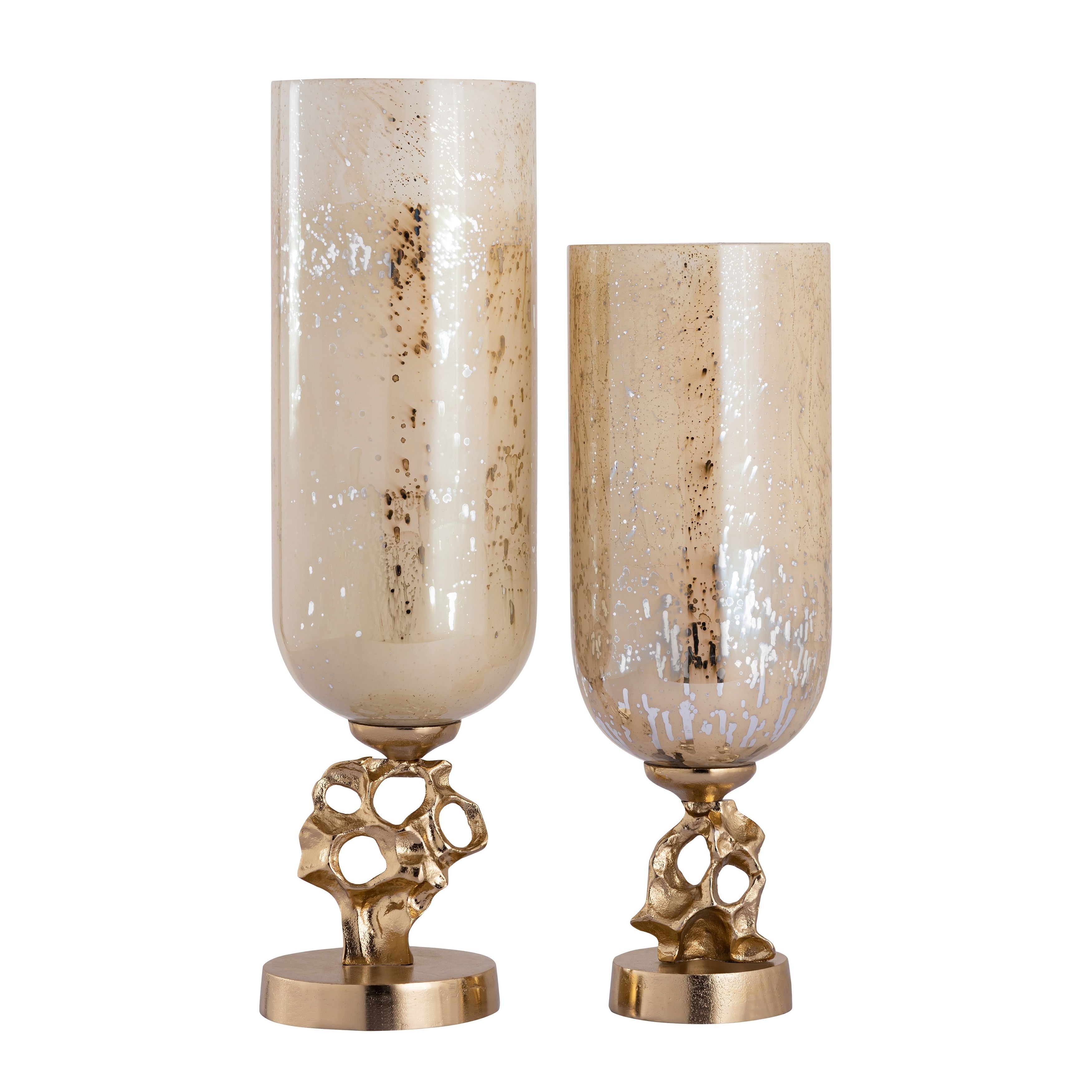 Atlas Radnar Set Of 2 Hurricane Antiqued Glass Candleholders 20.75 Inch H