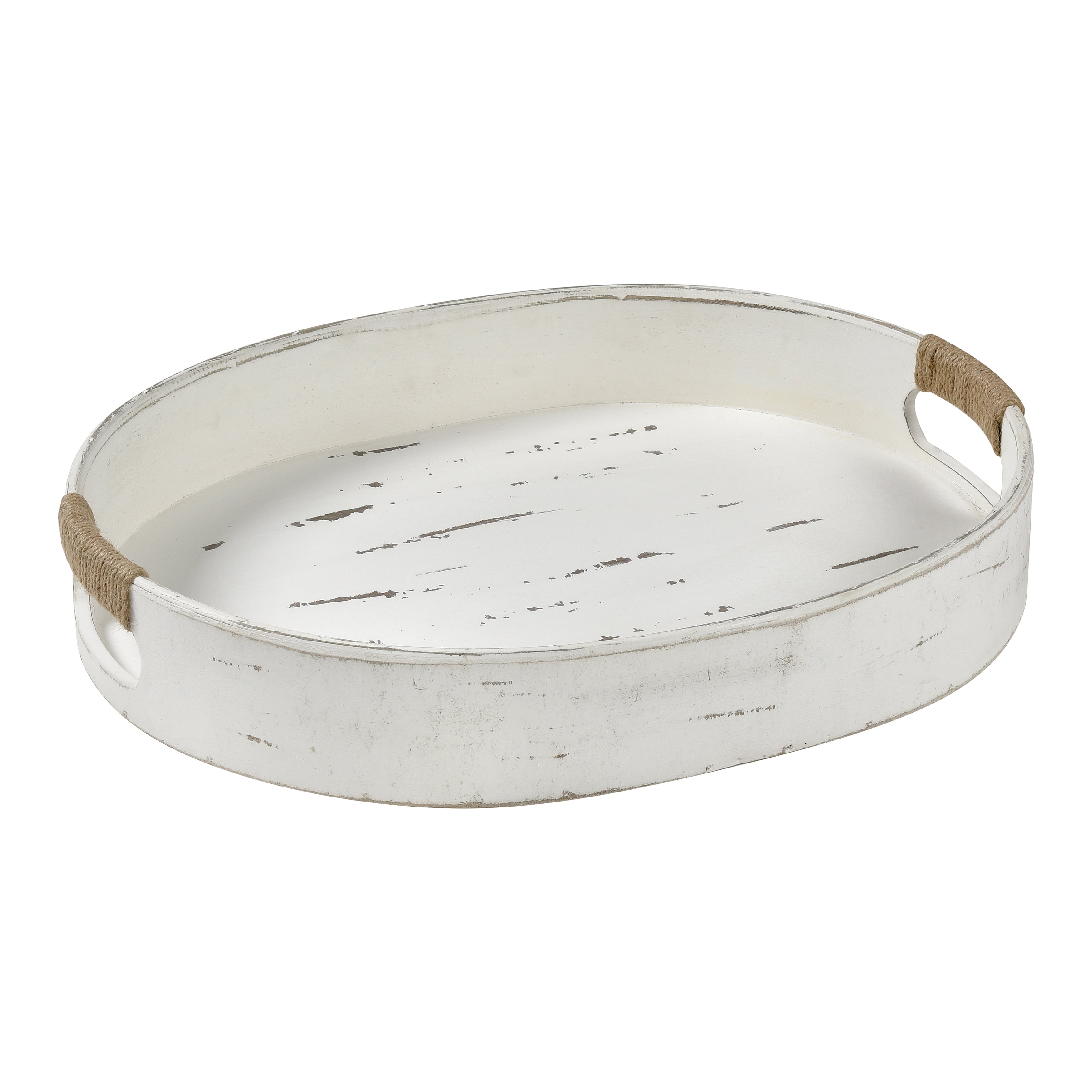 Atlas Waterfront Oval Wooden White Tray 20 Inch Wide
