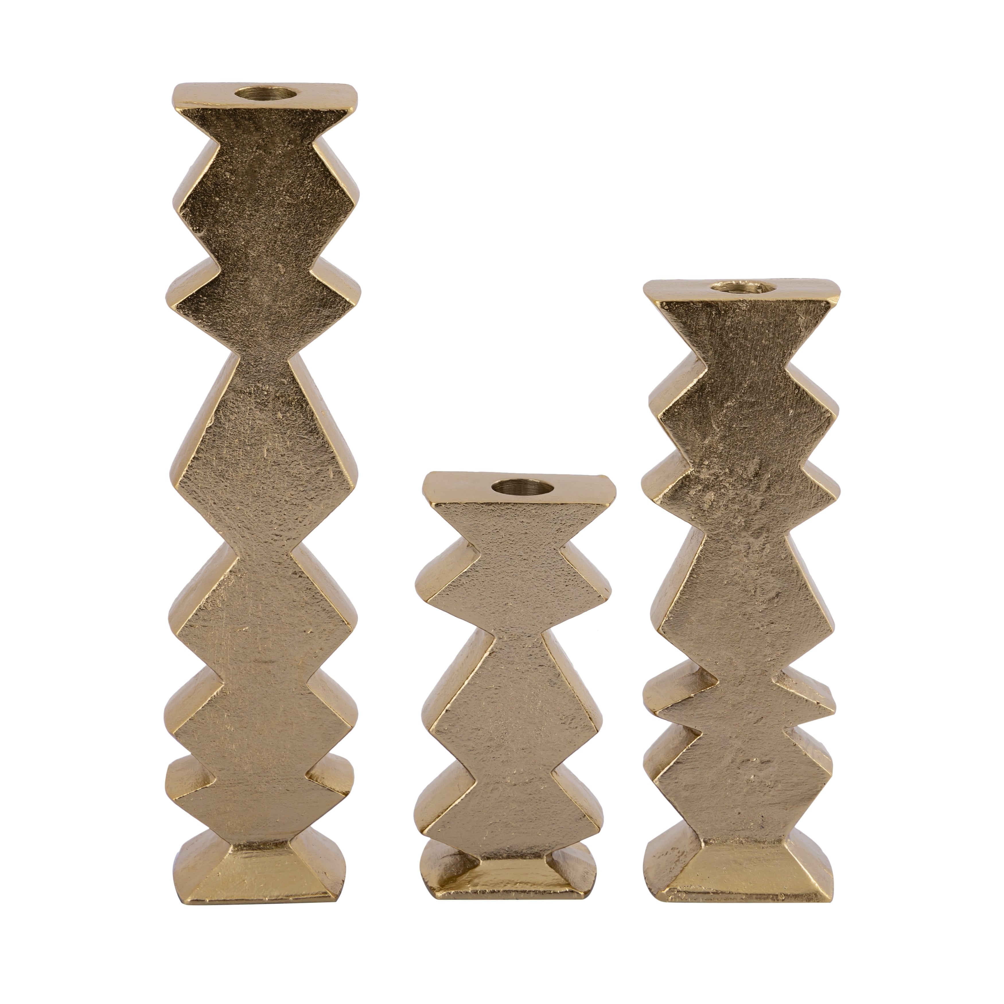 Atlas Zig Zag Set Of 3 Tapered Candle Holder Aged Brass 12 Inch H