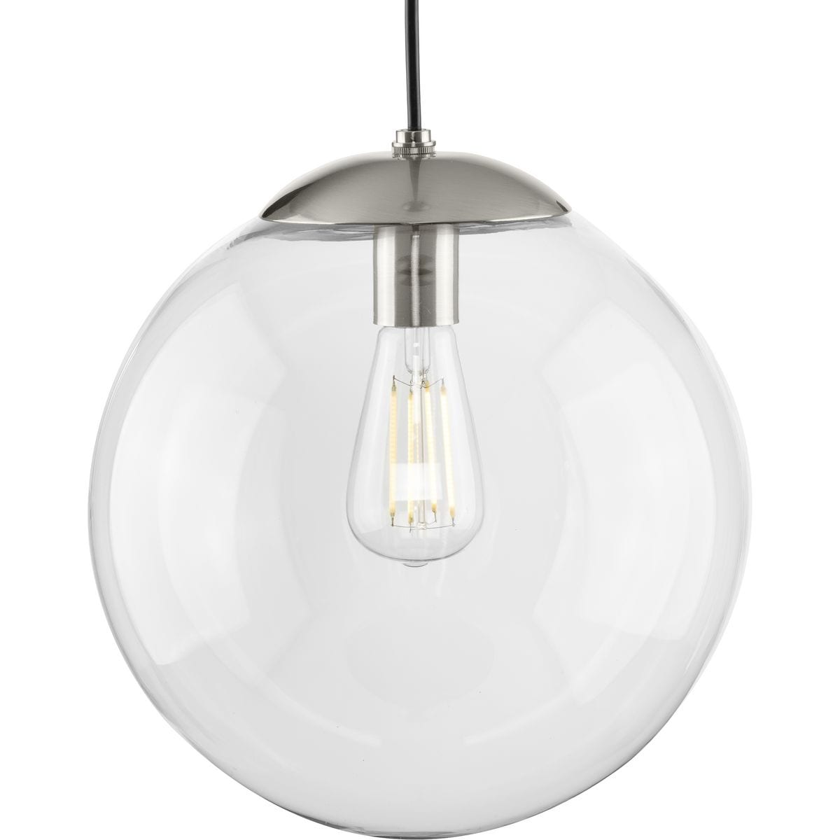 Atwell Collection 1 Light Clear Glass Brushed Nickel Large Pendant 12 In X 12 In X 12.5 In