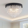 Audrey Matte Black 3 Light Tiered Clear Glass Panel Round Flush Mount