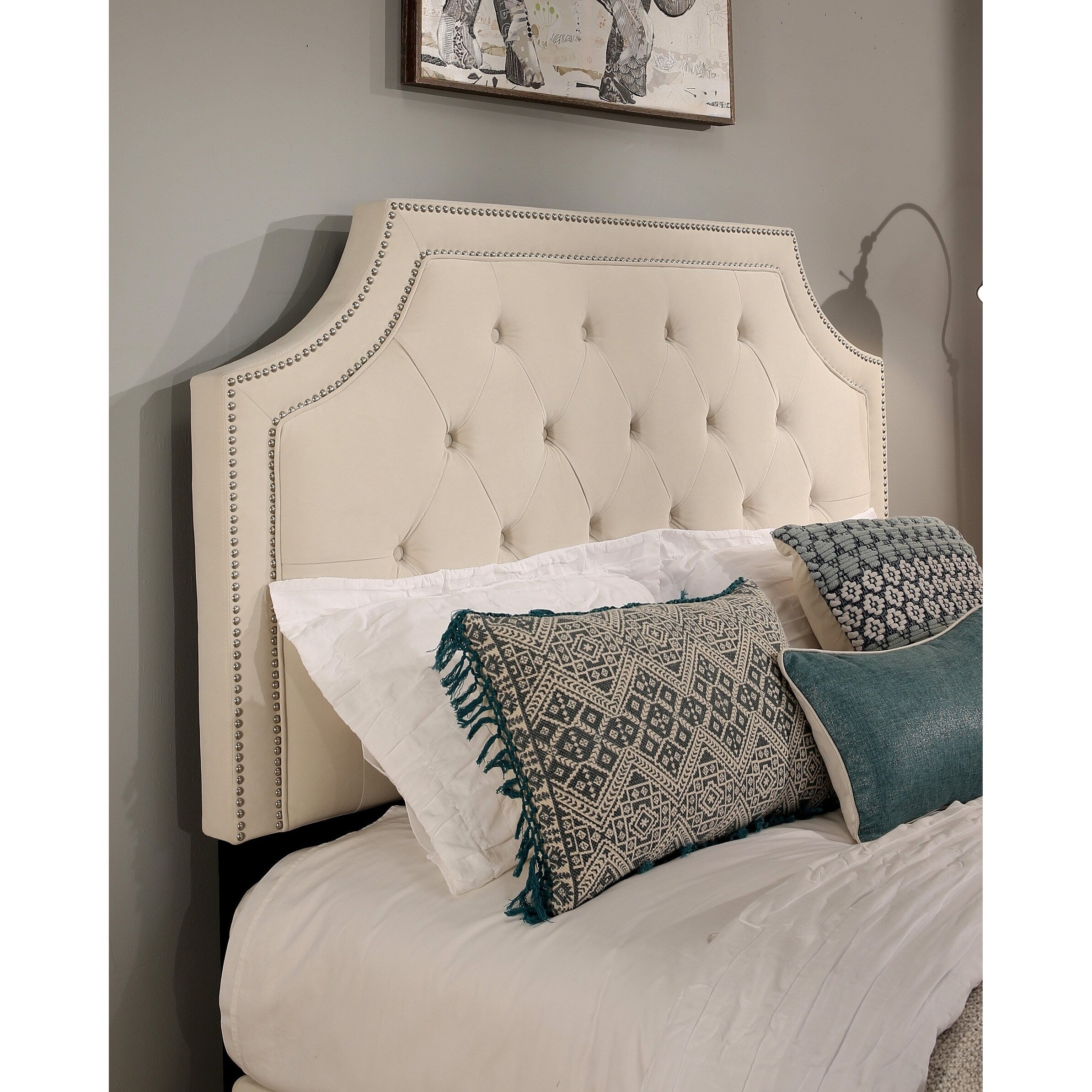 Audrey Upholstered Tufted Headboard With Nail Head Trim
