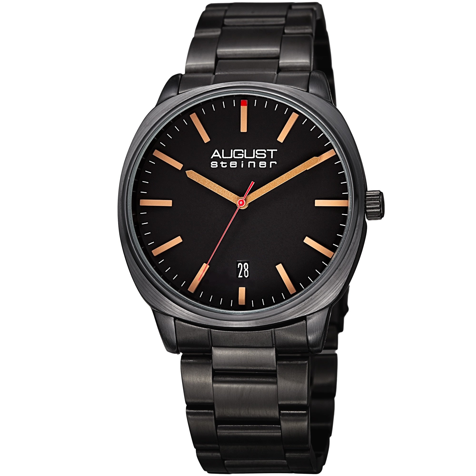 August Steiner Mens Classic Easy To Read Stainless Steel Black Bracelet Watch
