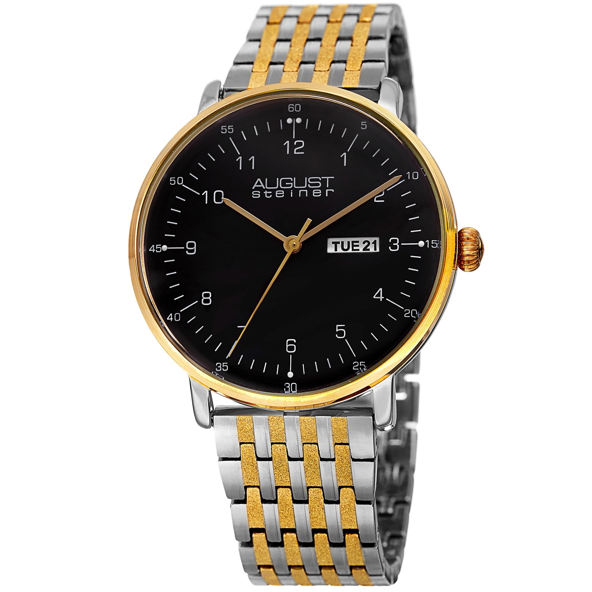 August Steiner Mens Classic Quartz Easy To Read Stainless Steel Two Tone Bracelet Watch