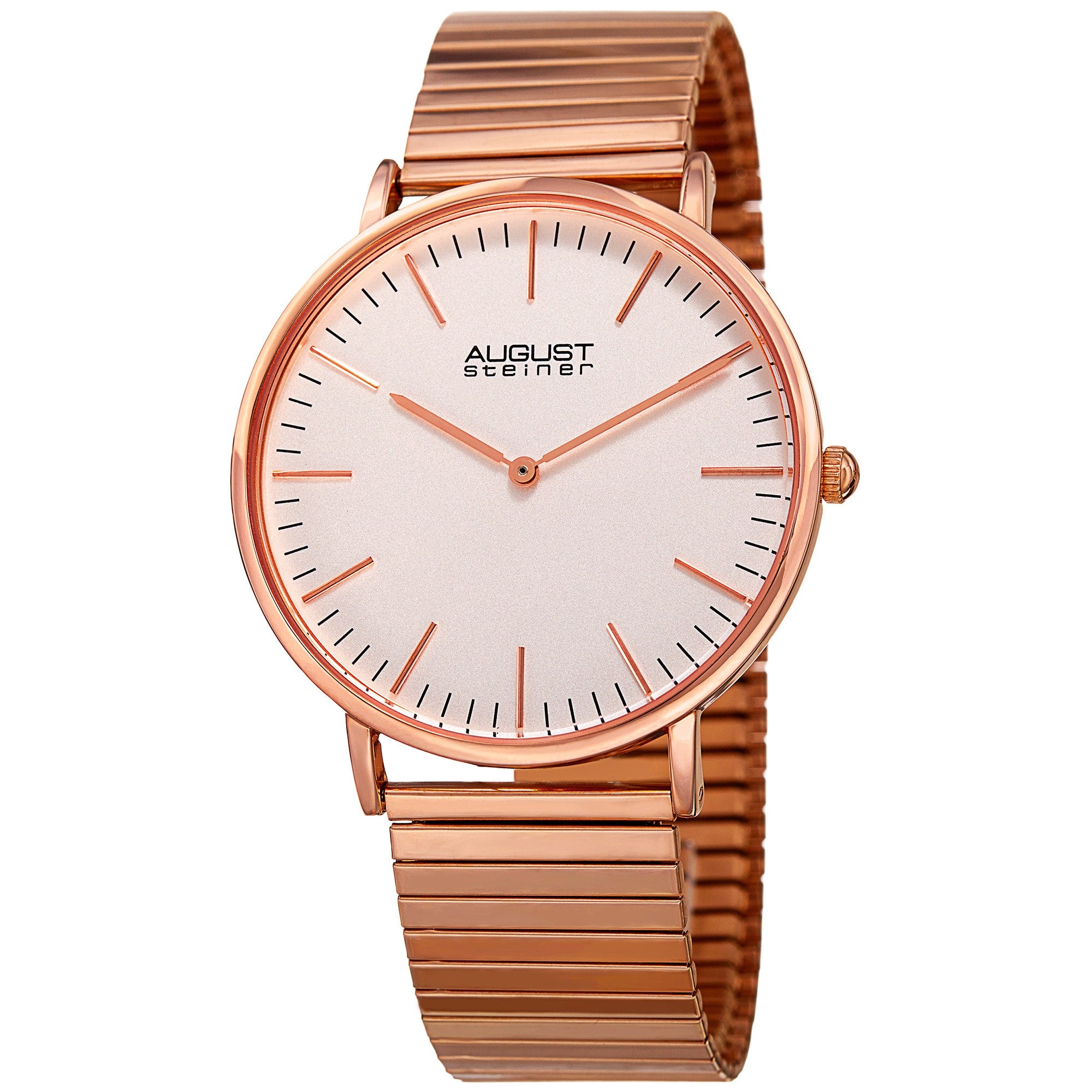 August Steiner Mens Classic Quartz Stainless Steel Rose Tone Bracelet Watch