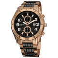 August Steiner Mens Embossed Dial Day Month Water Resistant Rose Tone Bracelet Watch