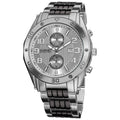 August Steiner Mens Embossed Dial Day Month Water Resistant Silver Tone Bracelet Watch