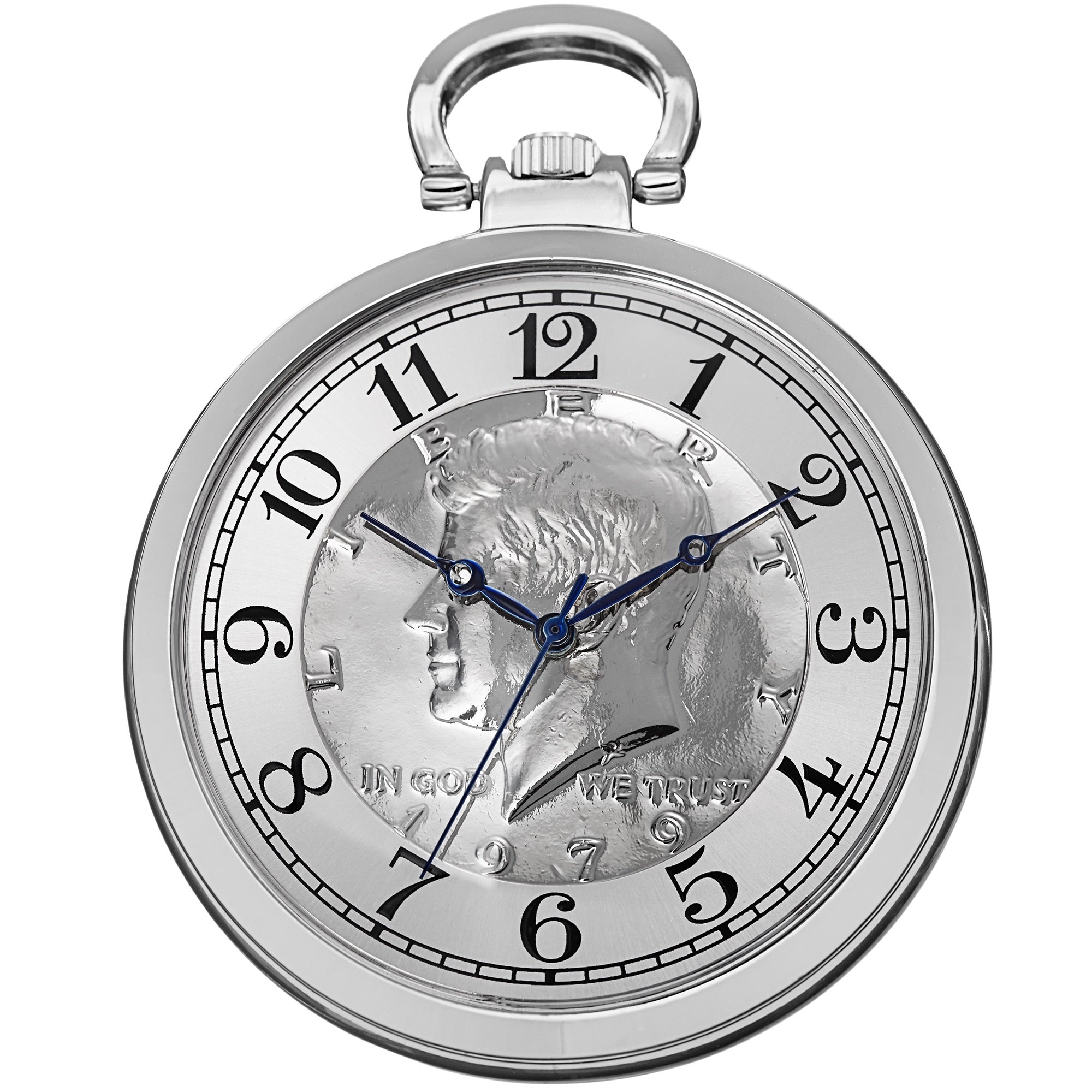 August Steiner Mens Quartz Kennedy Half Dollar Coin Chain Silver Tone Watch Silver