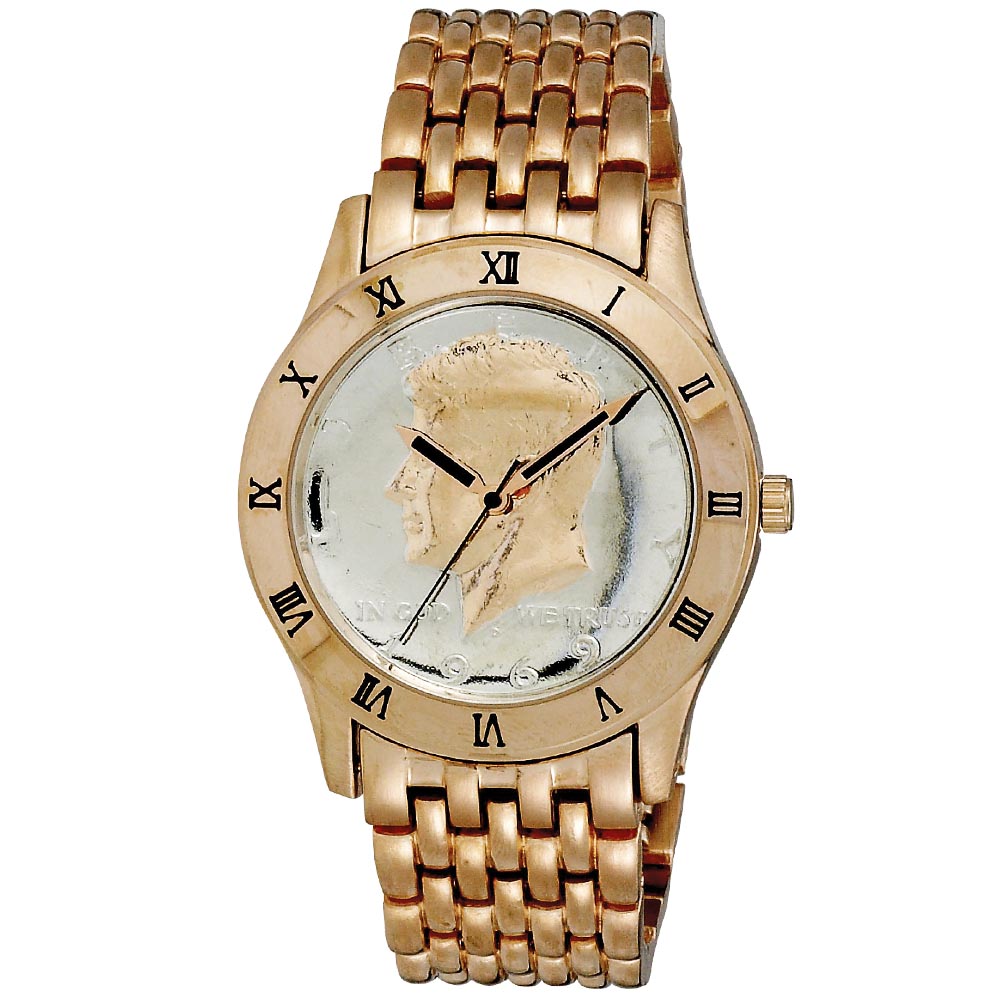 August Steiner Mens Kennedy Half Dollar Rose Watch